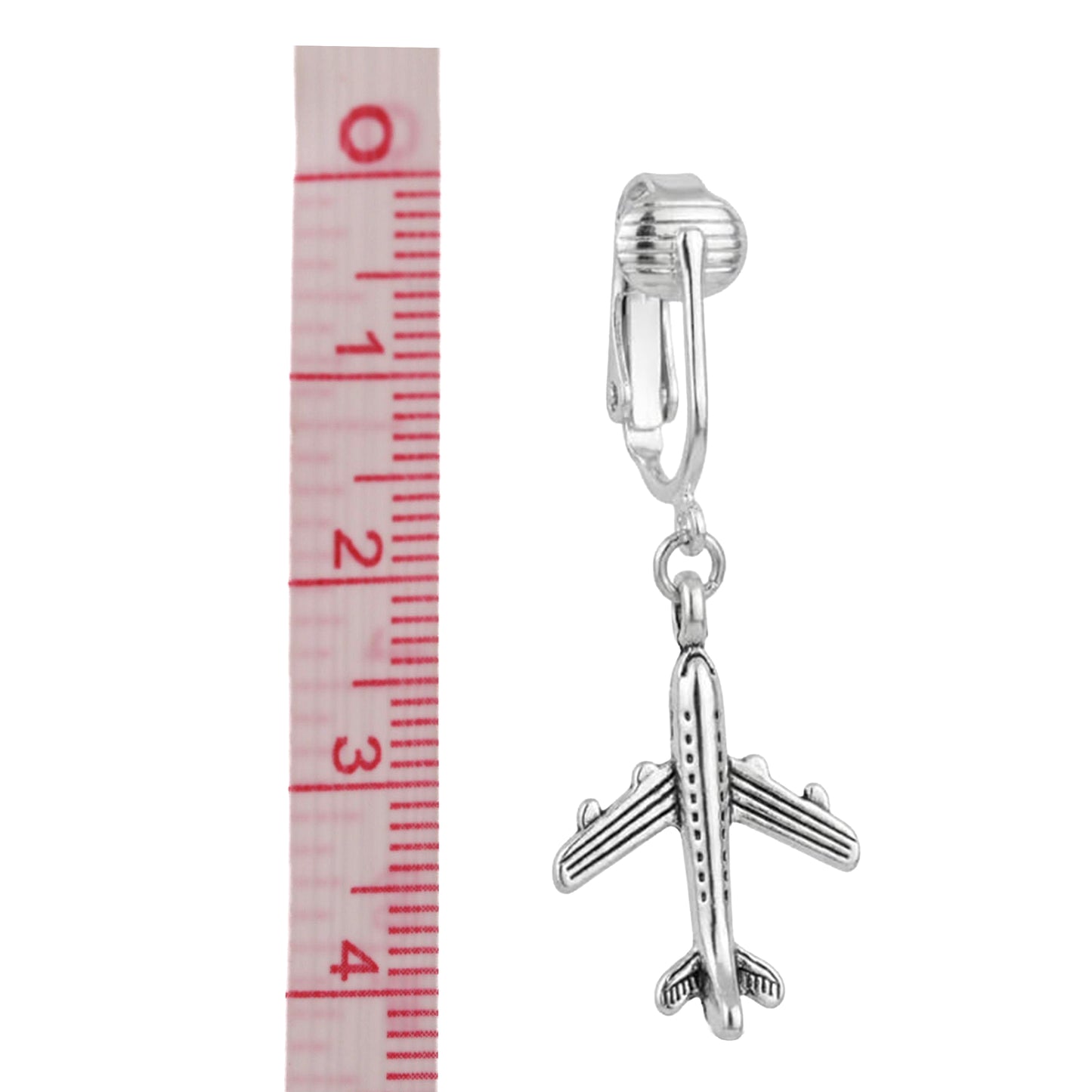 Silver Airplane Clip On Dangling Earrings