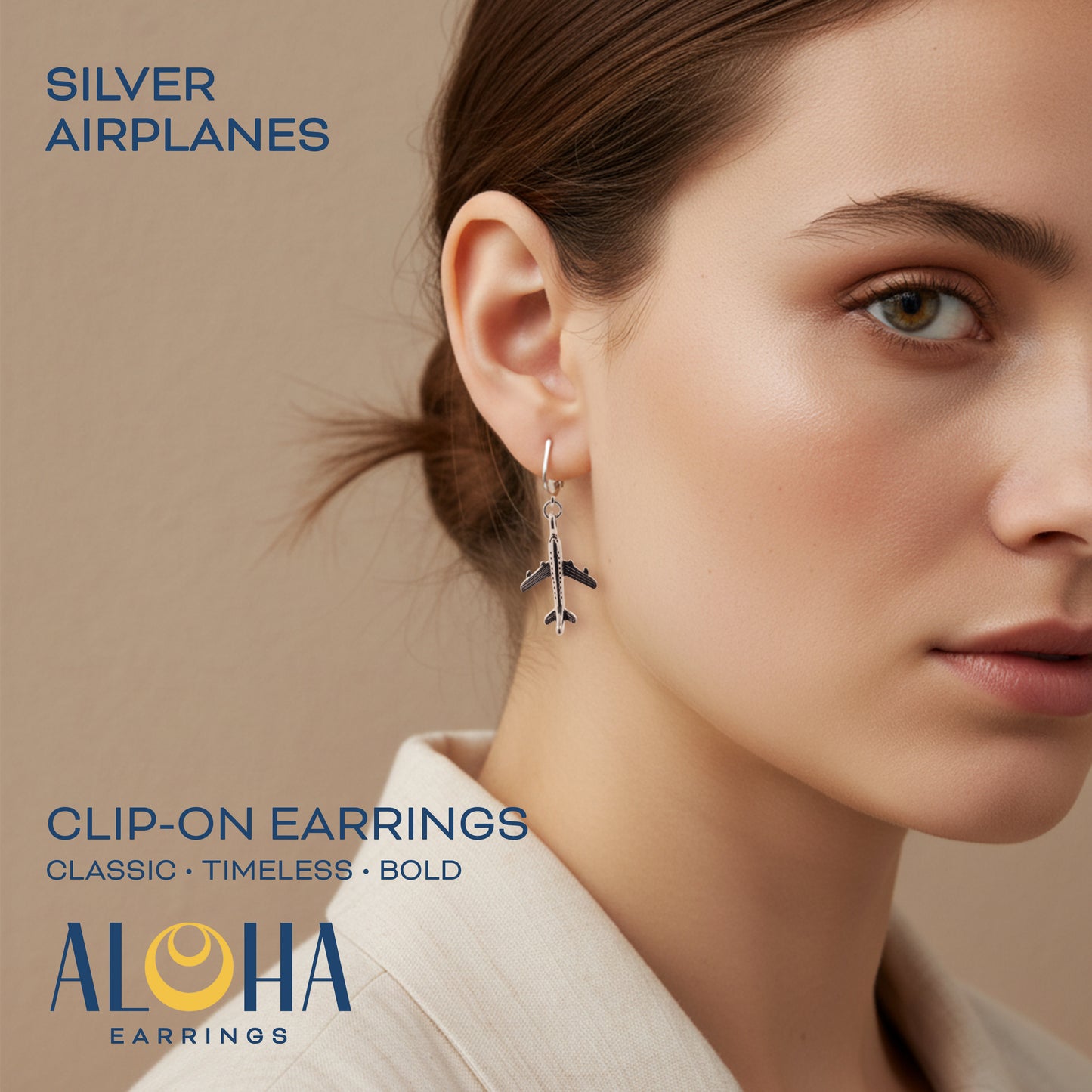 Silver Airplane Clip On Dangling Earrings