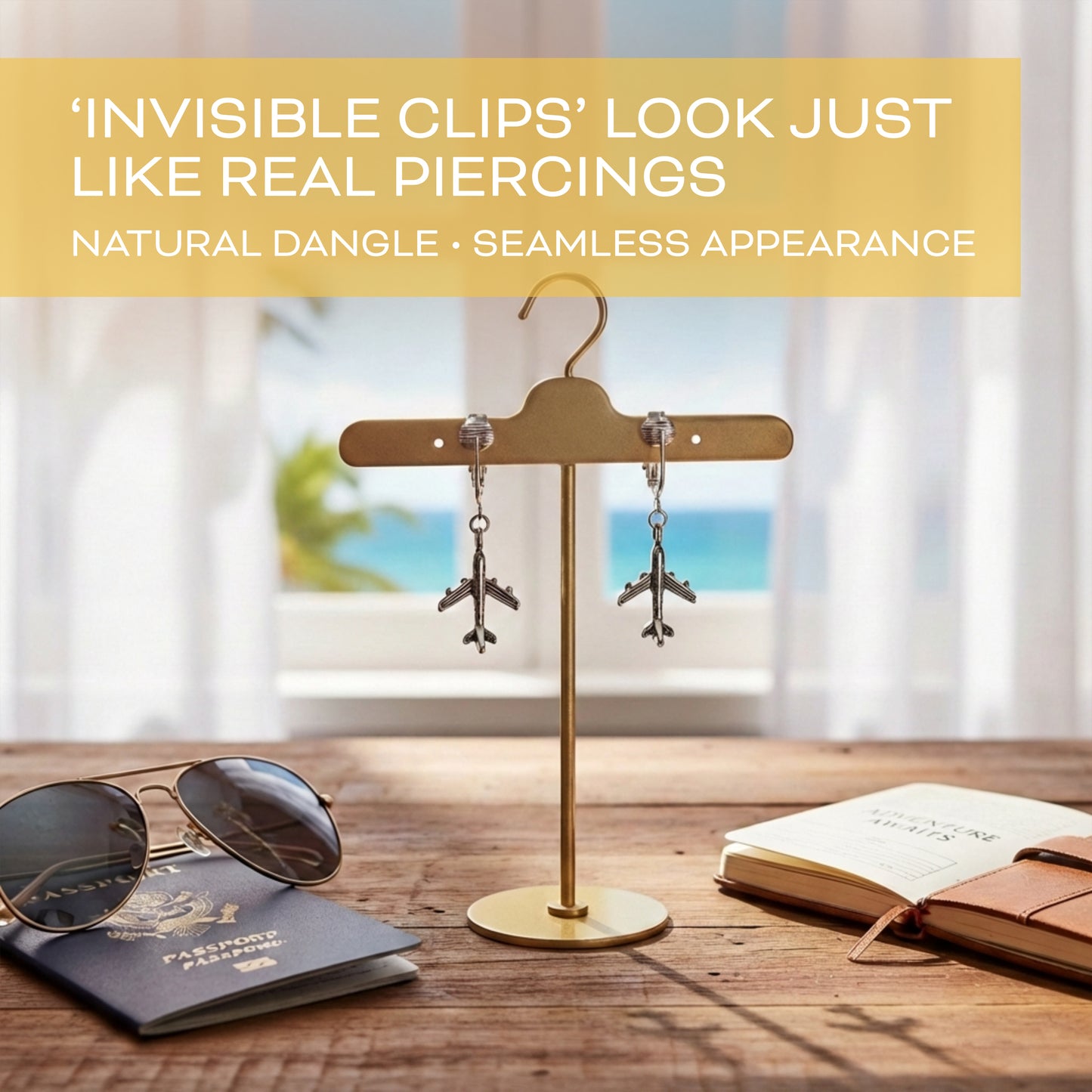 Silver Airplane Clip On Dangling Earrings