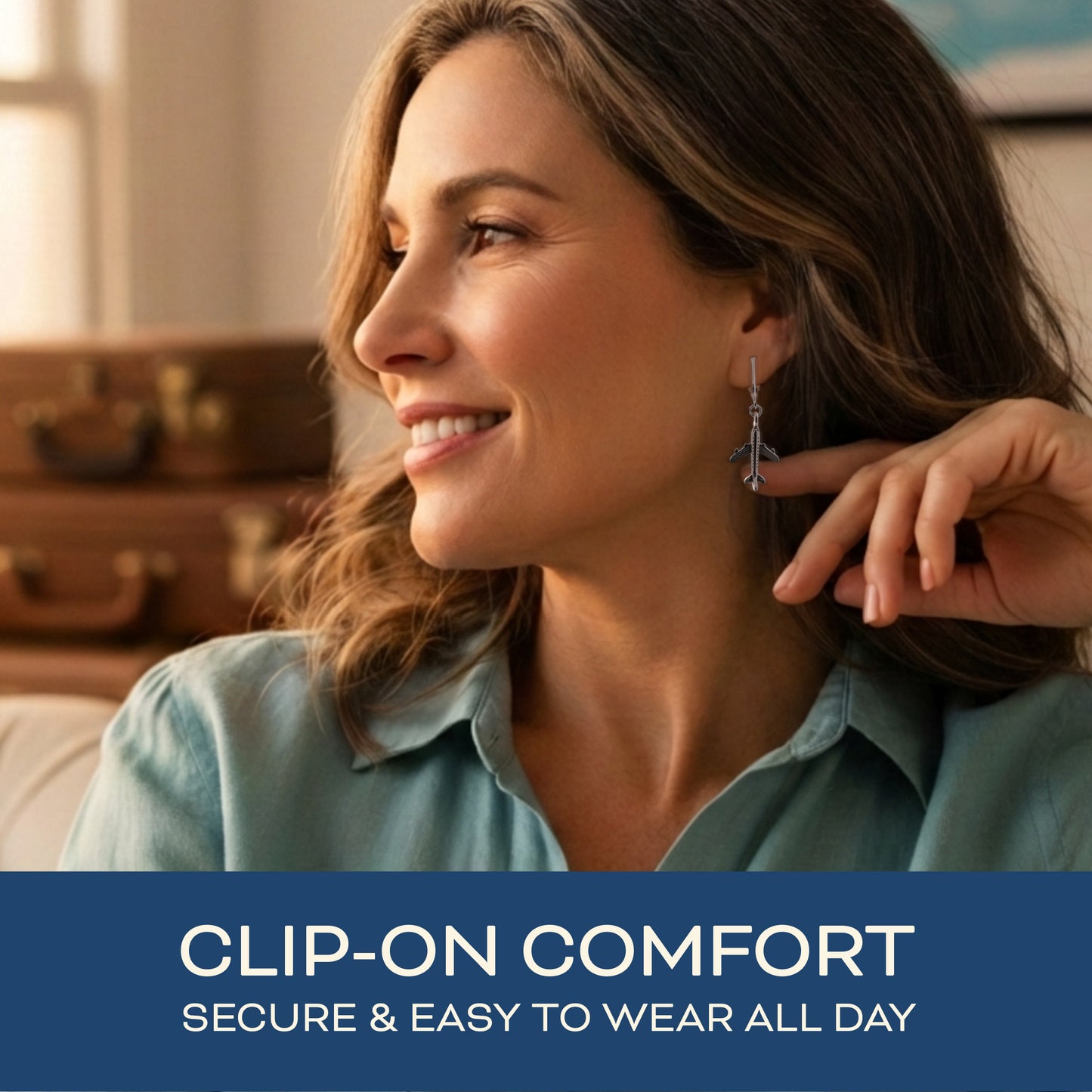 Silver Airplane Clip On Dangling Earrings