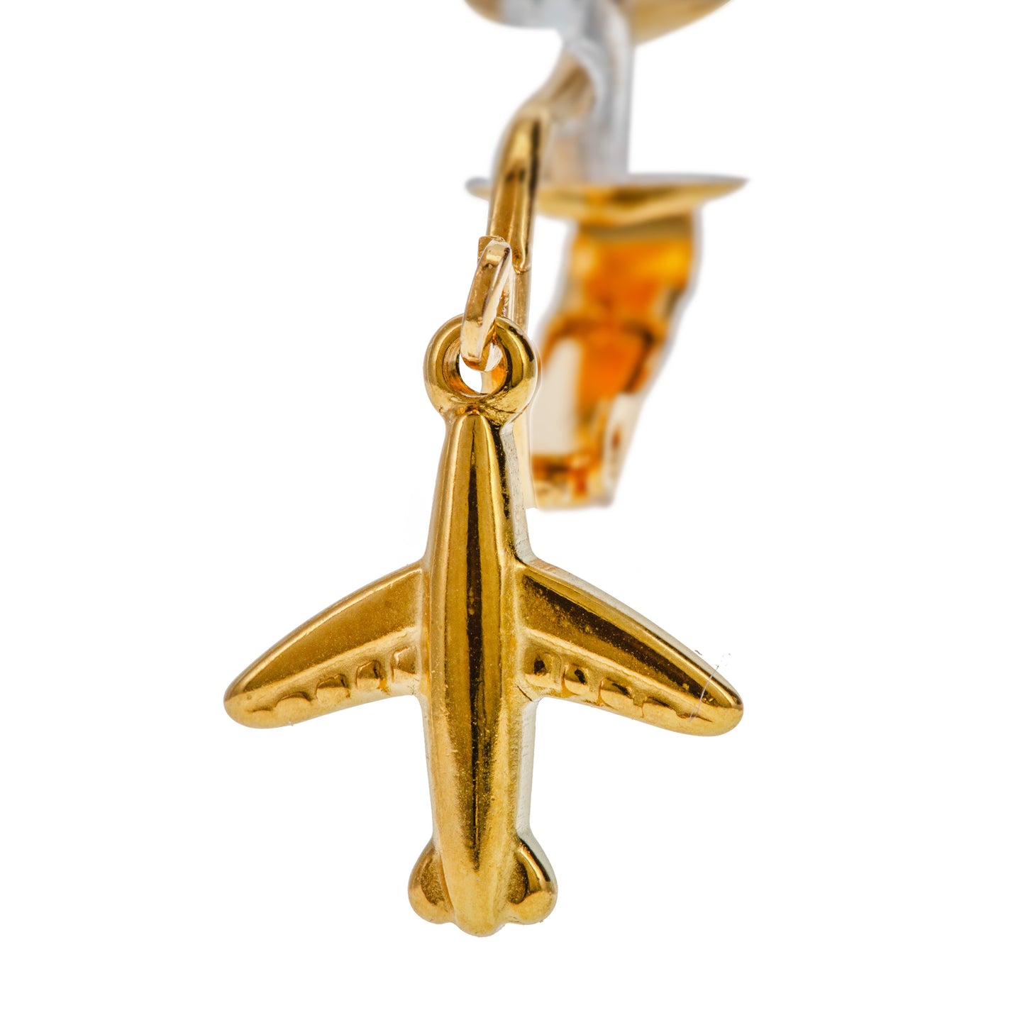 Gold Airplane Clip On Dangling Earrings