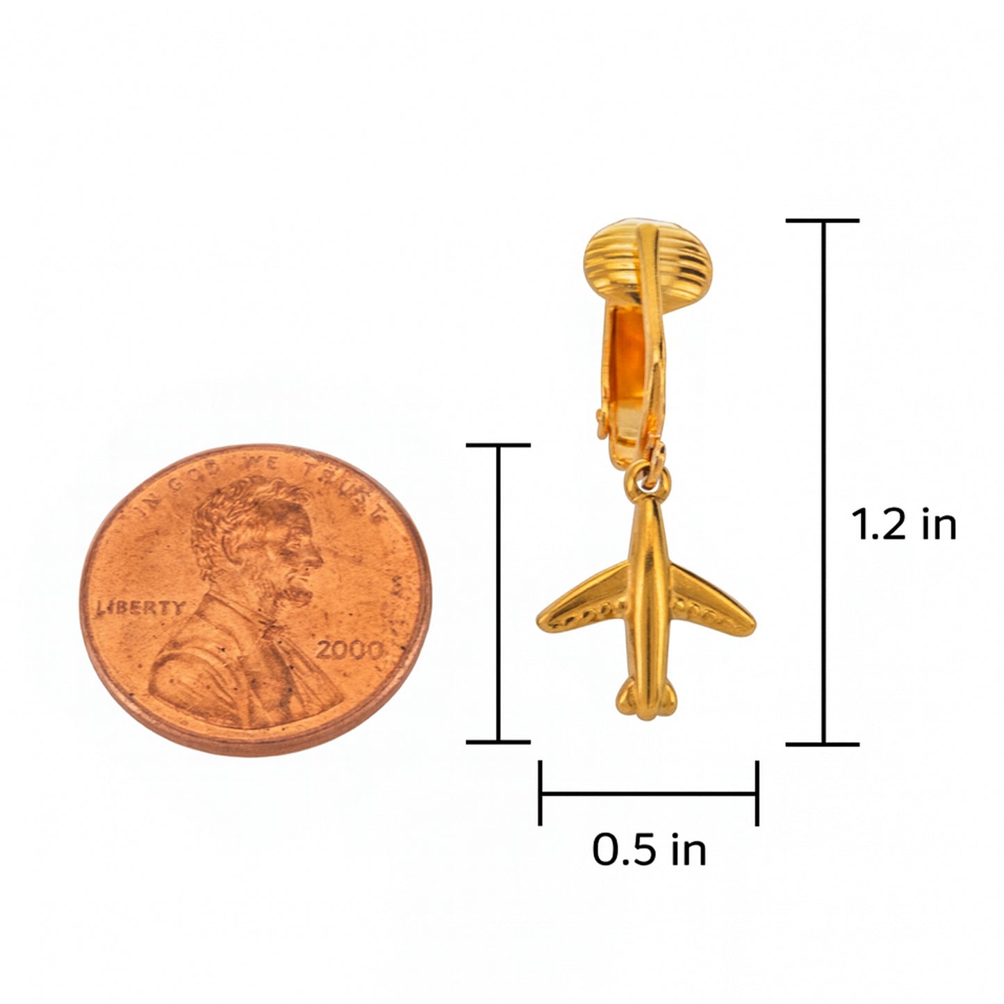 Gold Airplane Clip On Dangling Earrings