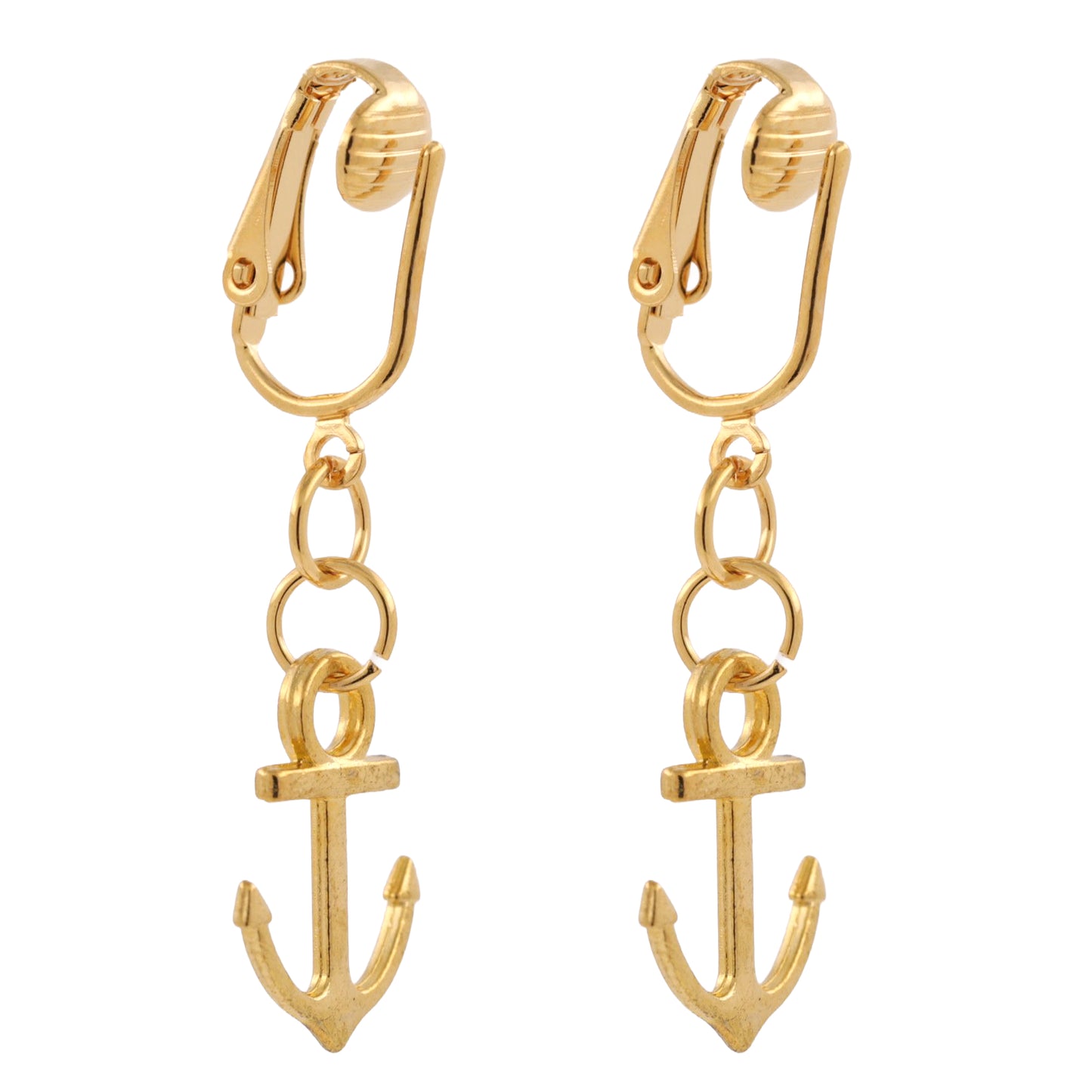Gold Anchors Clip On Dangling Earrings