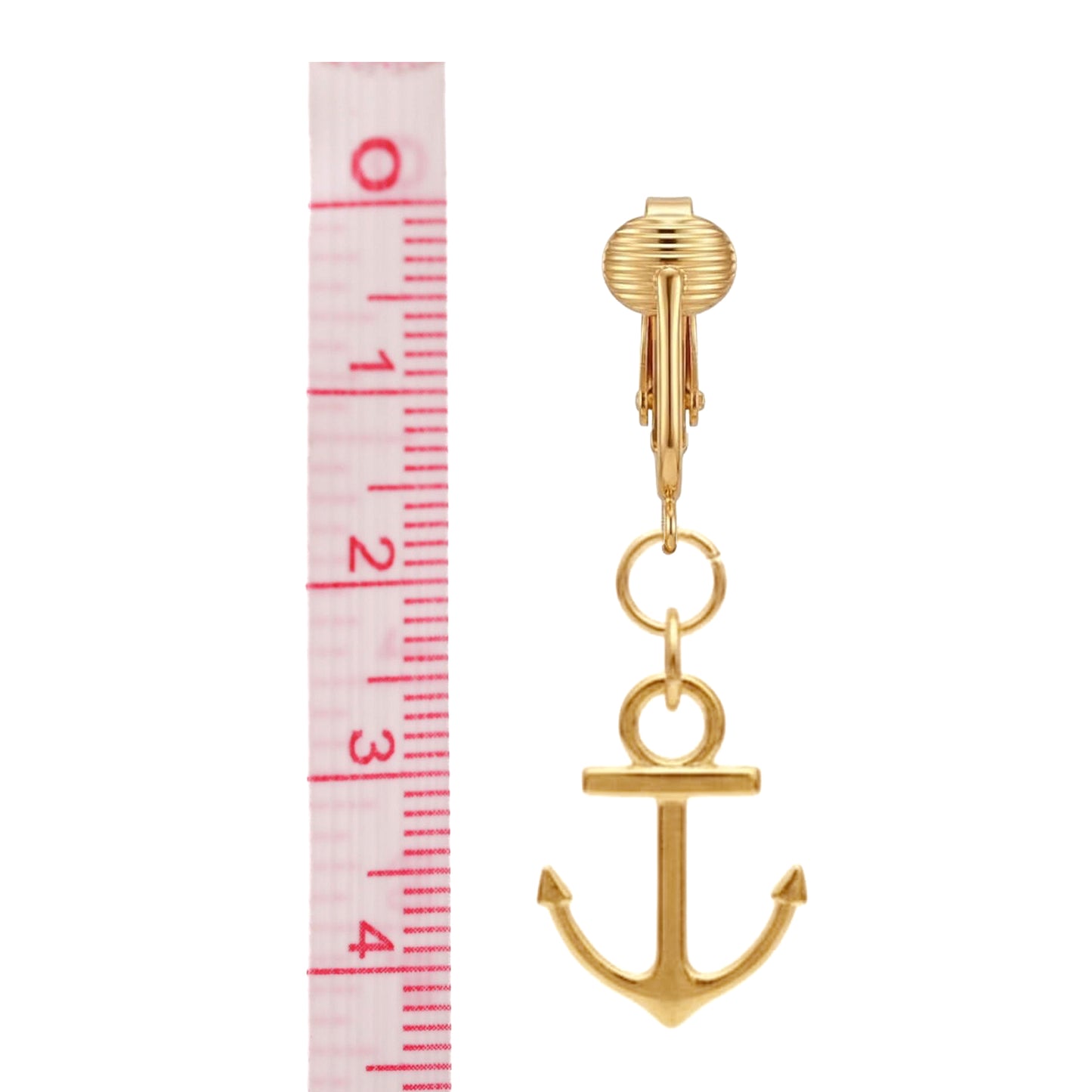 Gold Anchors Clip On Dangling Earrings