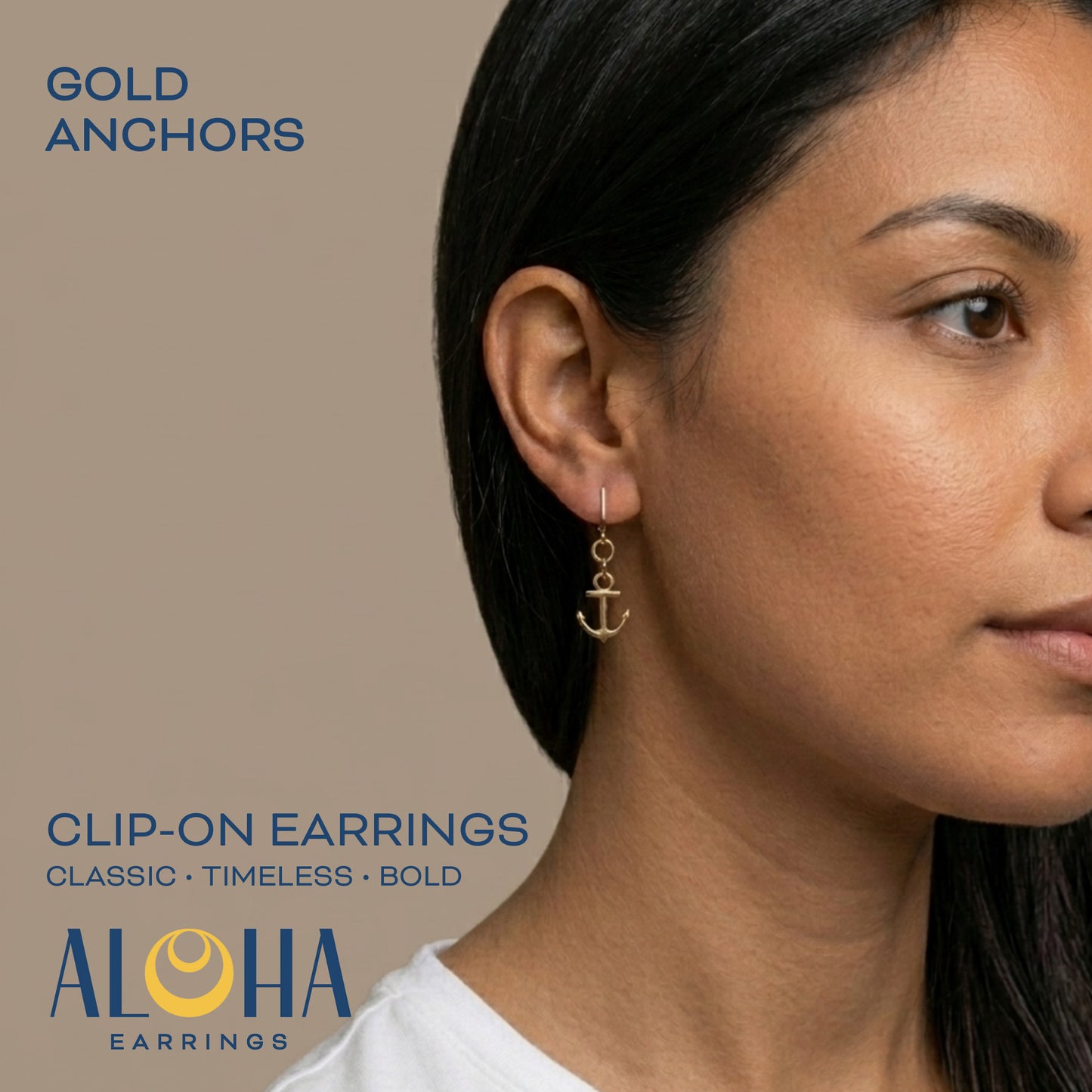 Gold Anchors Clip On Dangling Earrings