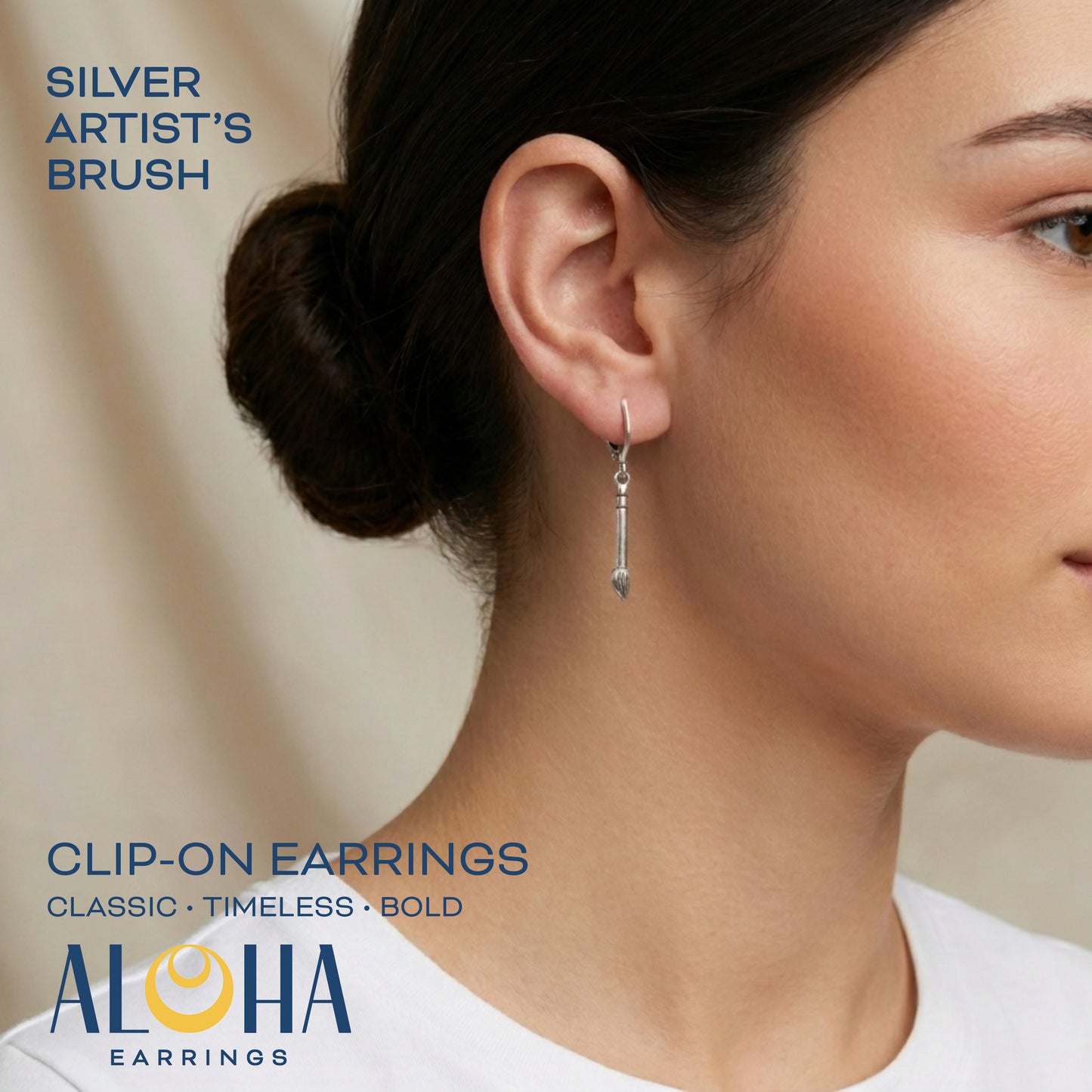 Silver Artist Brushes Clip On Dangling Earrings