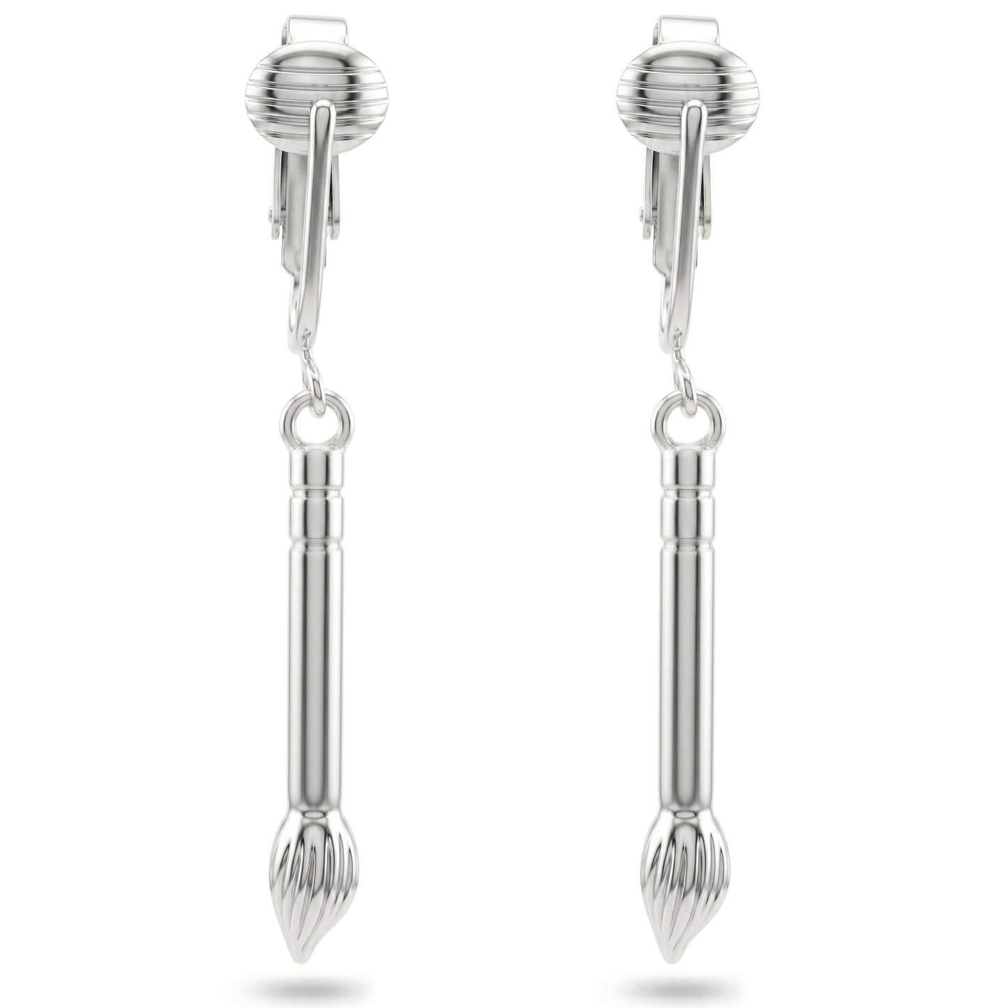 Silver Artist Brushes Clip On Dangling Earrings