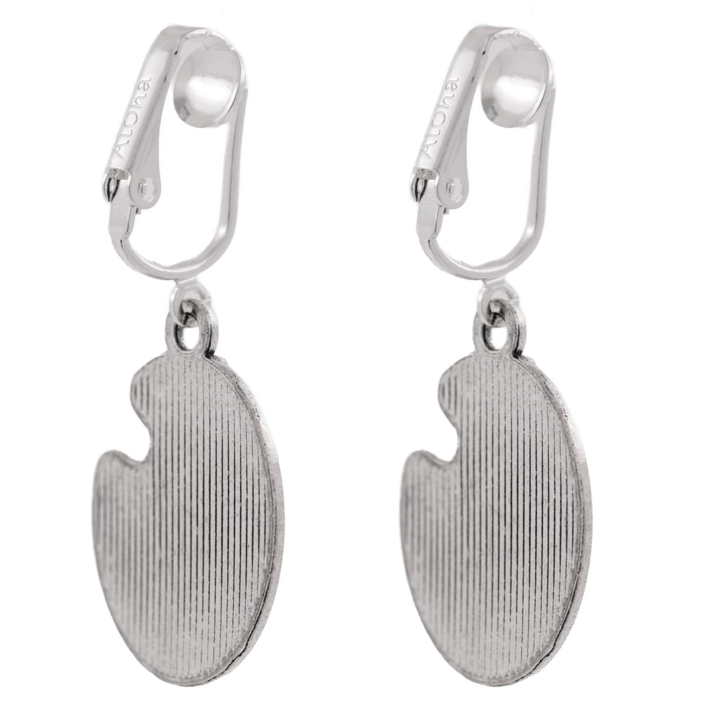 Silver Artist Palette Clip On Dangling Earrings