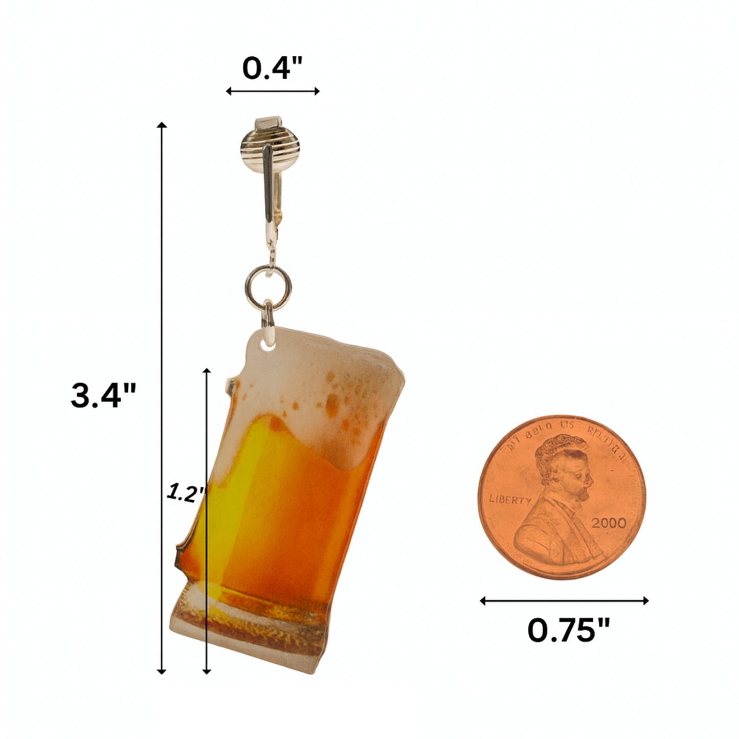 Silver Beer Mug Clip On Dangling Earrings