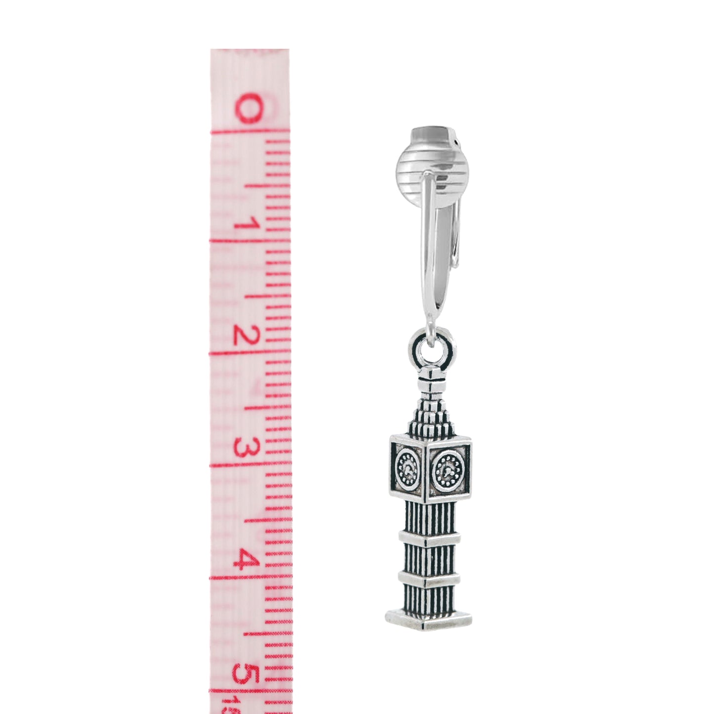 Silver Big Ben Clip On Dangling Earrings