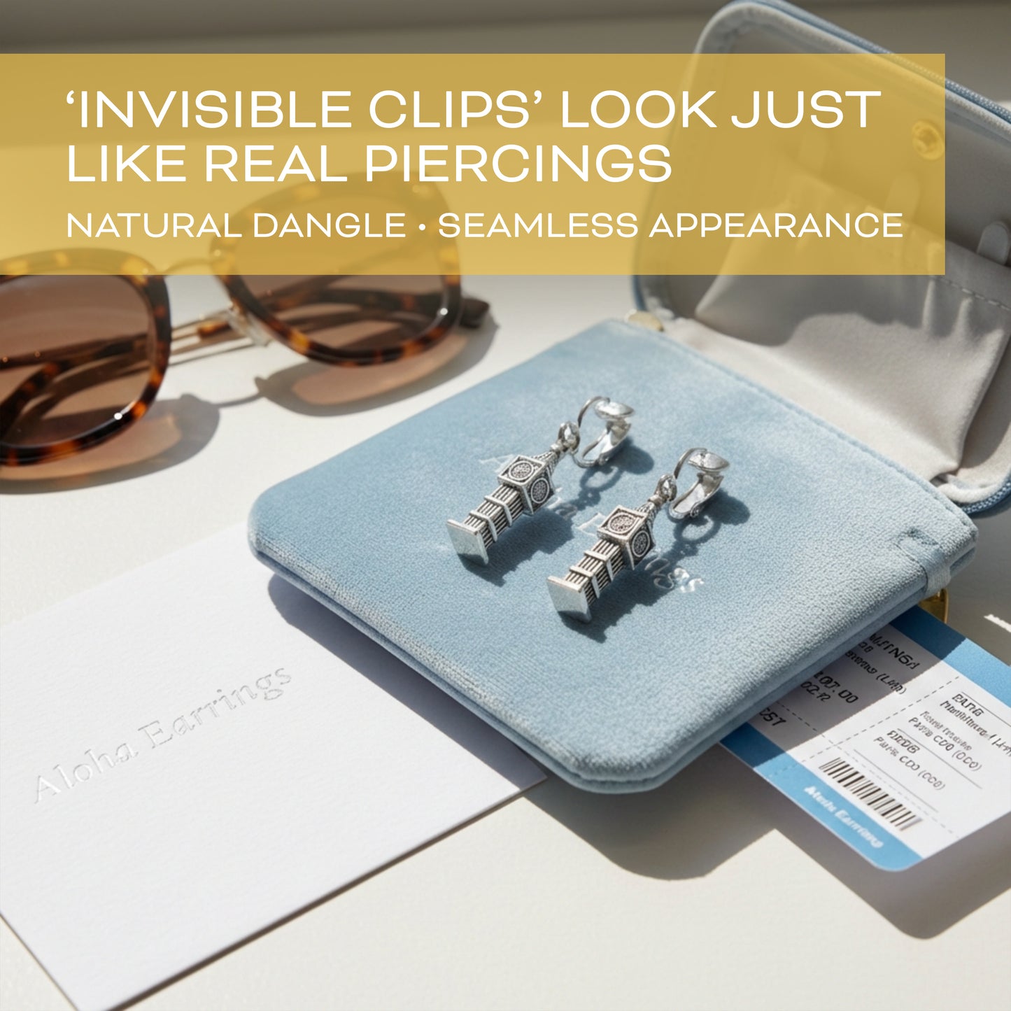 Silver Big Ben Clip On Dangling Earrings