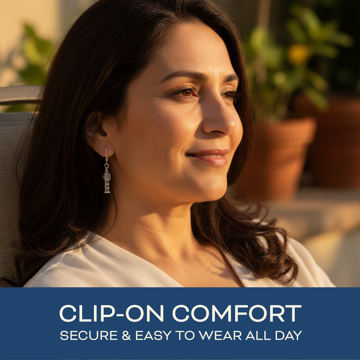 Silver Big Ben Clip On Dangling Earrings