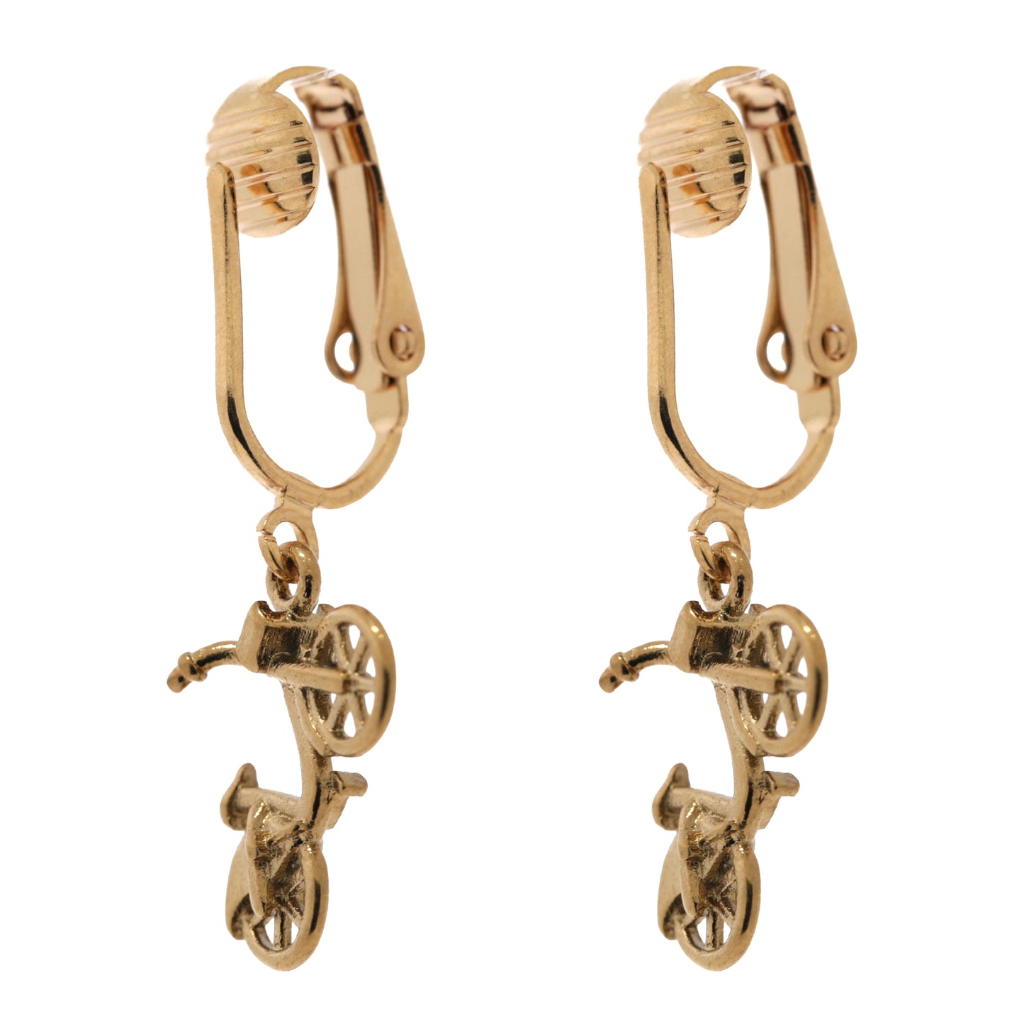 Gold Bike Clip On Dangling Earrings