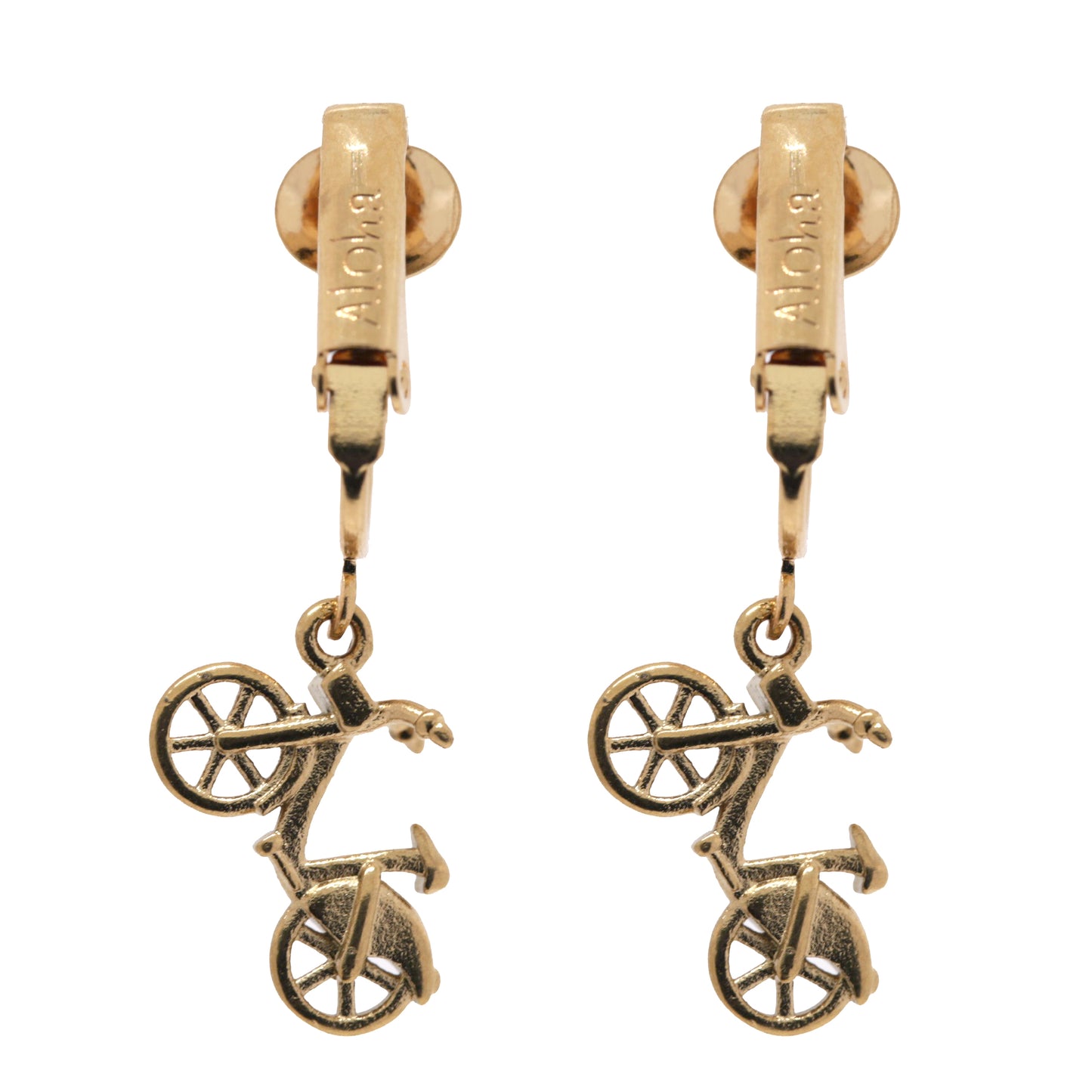 Gold Bike Clip On Dangling Earrings