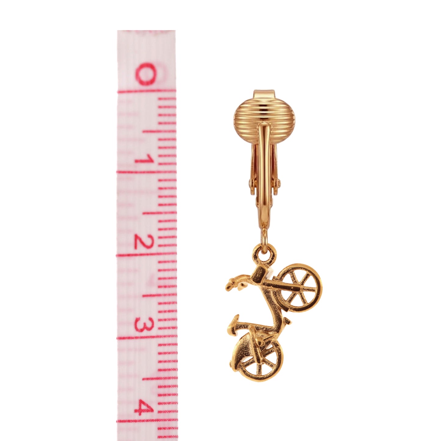 Gold Bike Clip On Dangling Earrings