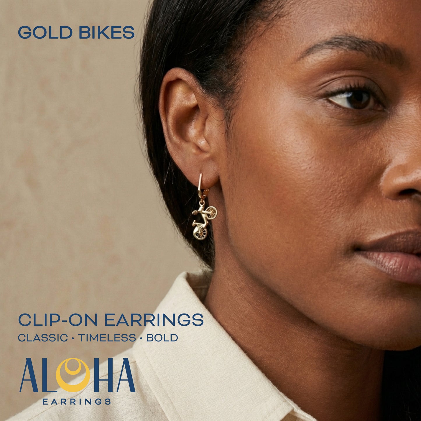 Gold Bike Clip On Dangling Earrings
