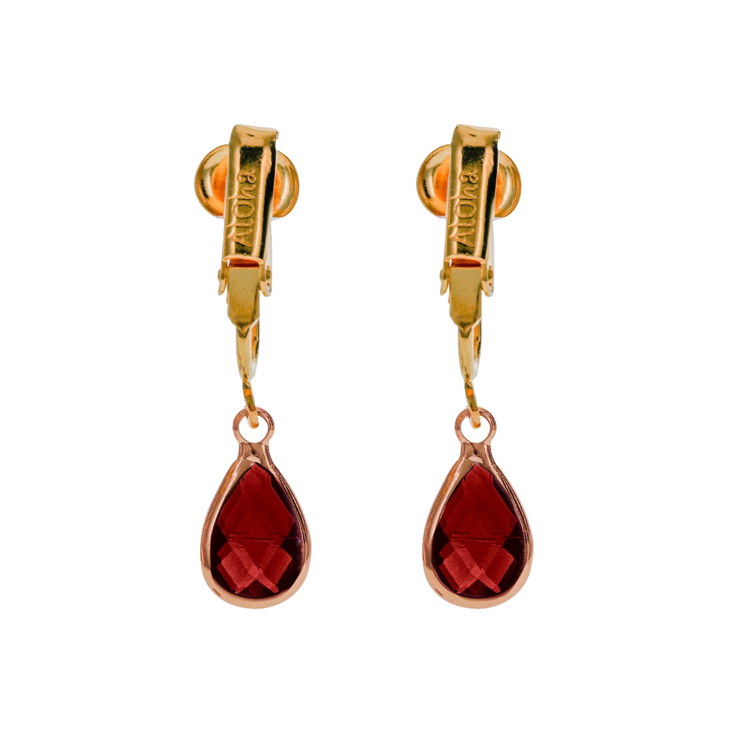 Gold Teardrop Birthstone Clip On Dangling Earrings