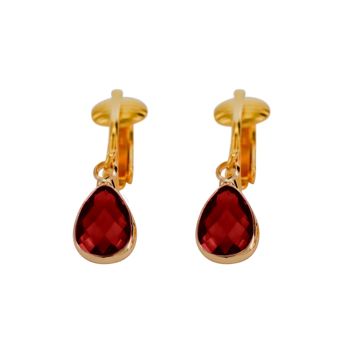 Gold Teardrop Birthstone Clip On Dangling Earrings