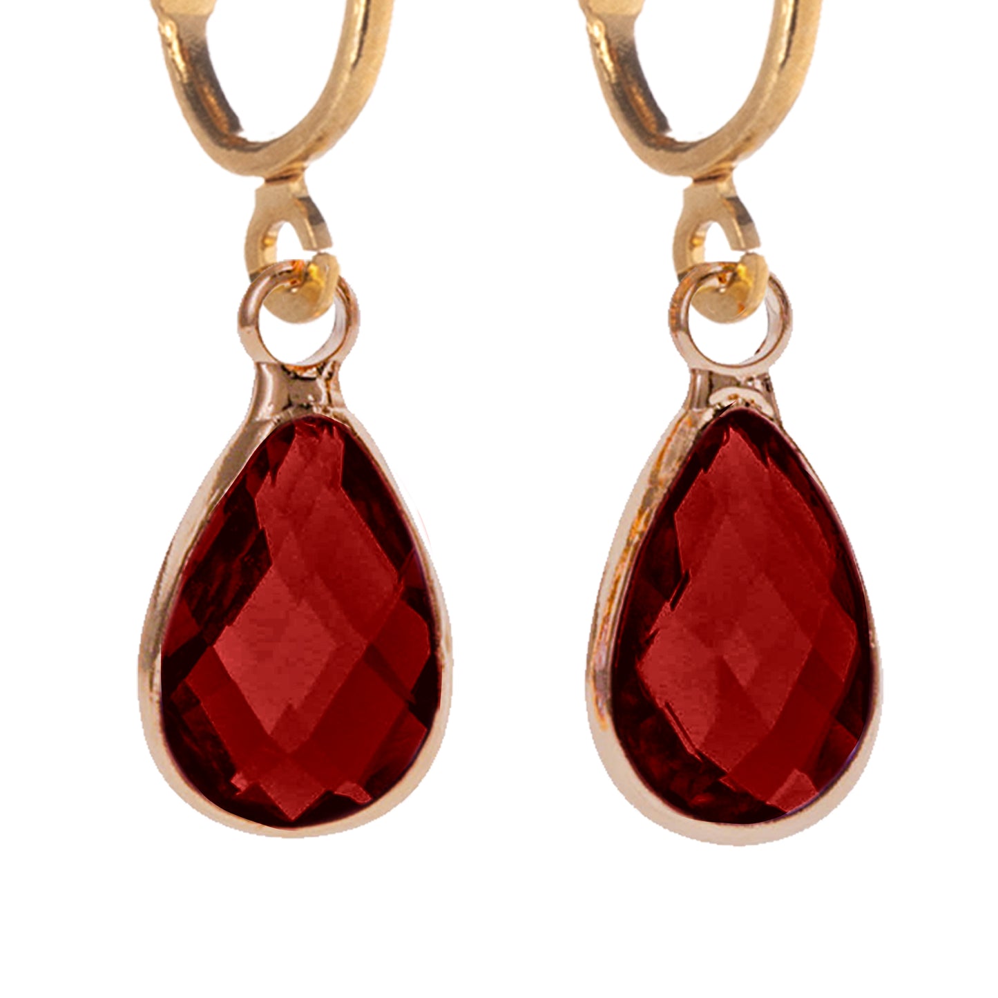 Gold Teardrop Birthstone Clip On Dangling Earrings