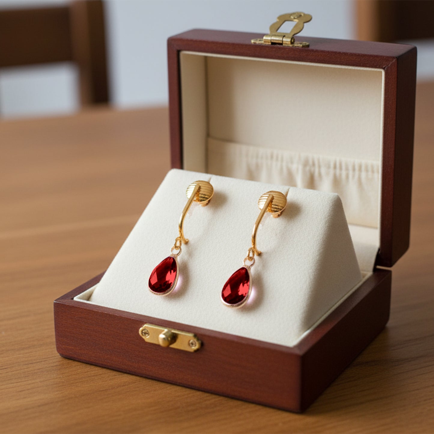 Gold Teardrop Birthstone Clip On Dangling Earrings