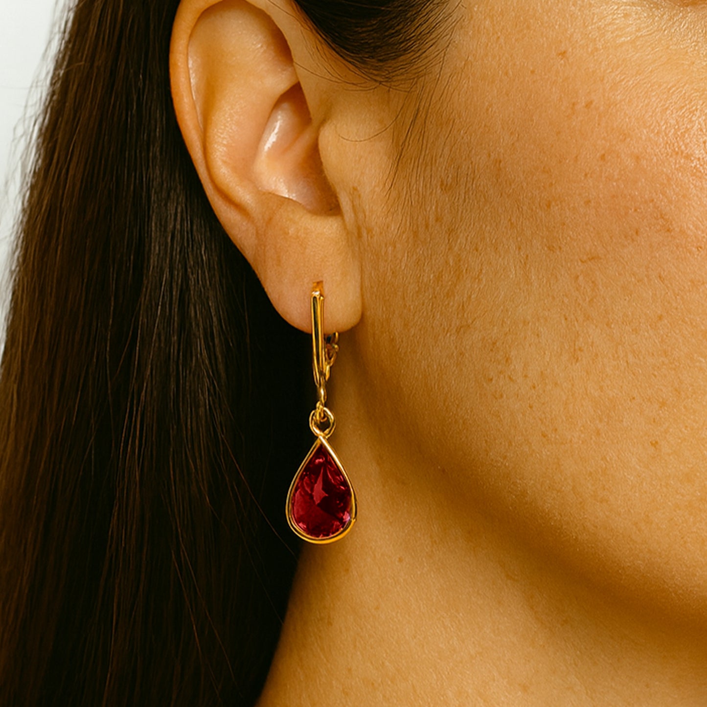 Gold Teardrop Birthstone Clip On Dangling Earrings