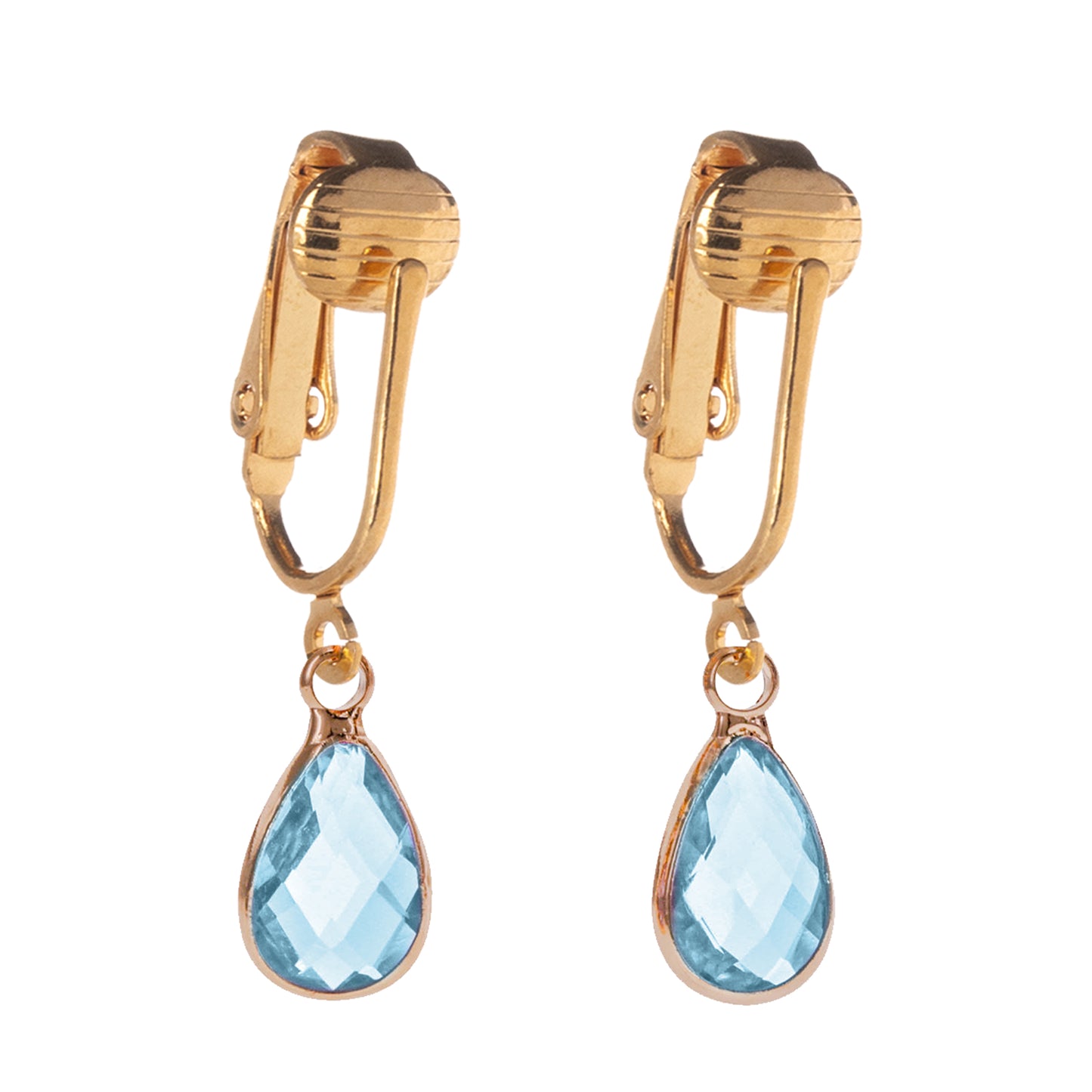 Gold Teardrop Birthstone Clip On Dangling Earrings