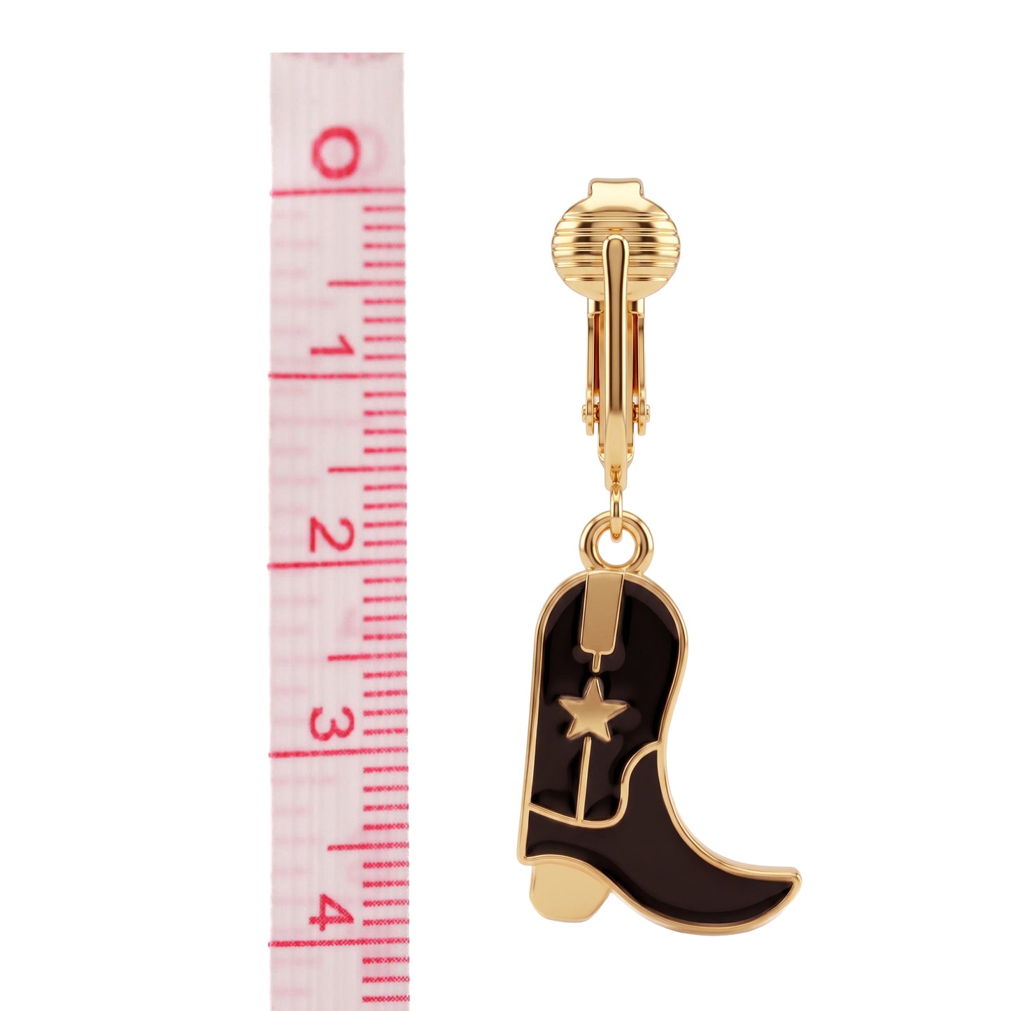 Black Cowboy Boots Gold Clip On Dangling Earrings