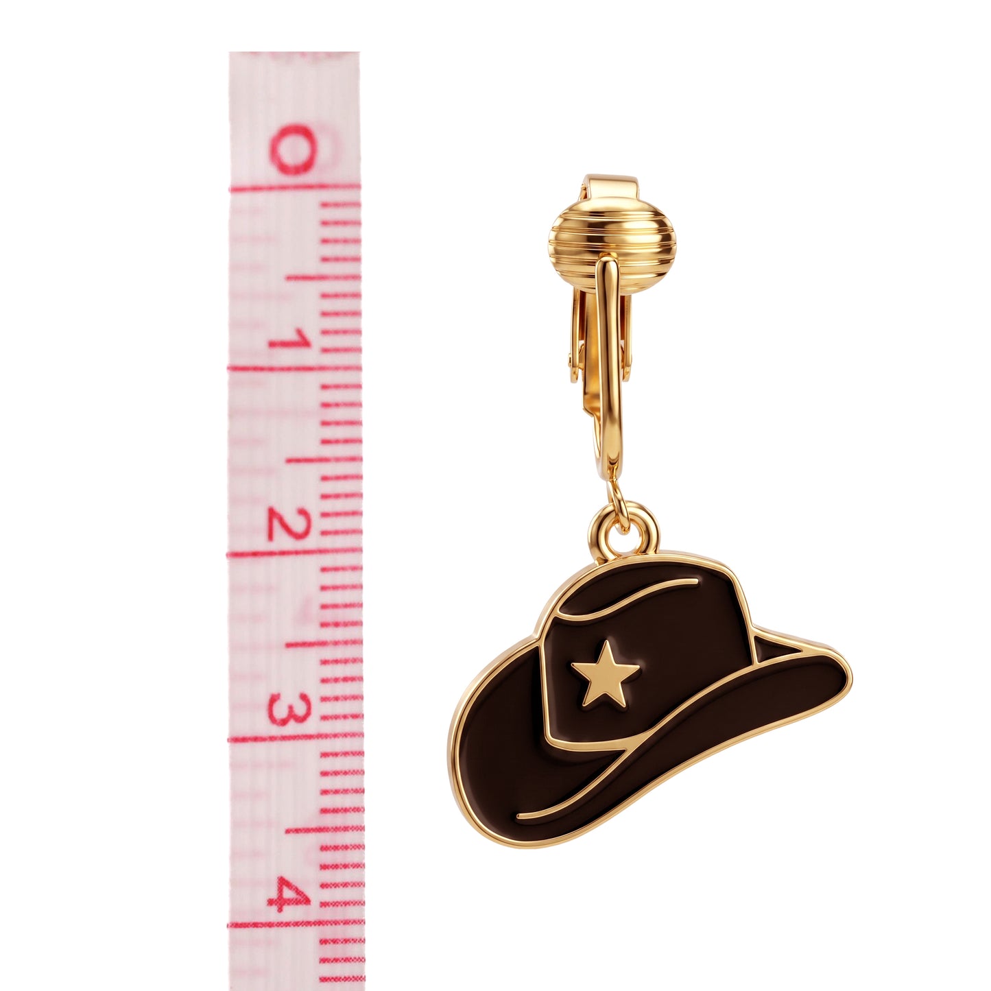 Black Cowboy Hats Gold Clip On Dangling Earrings