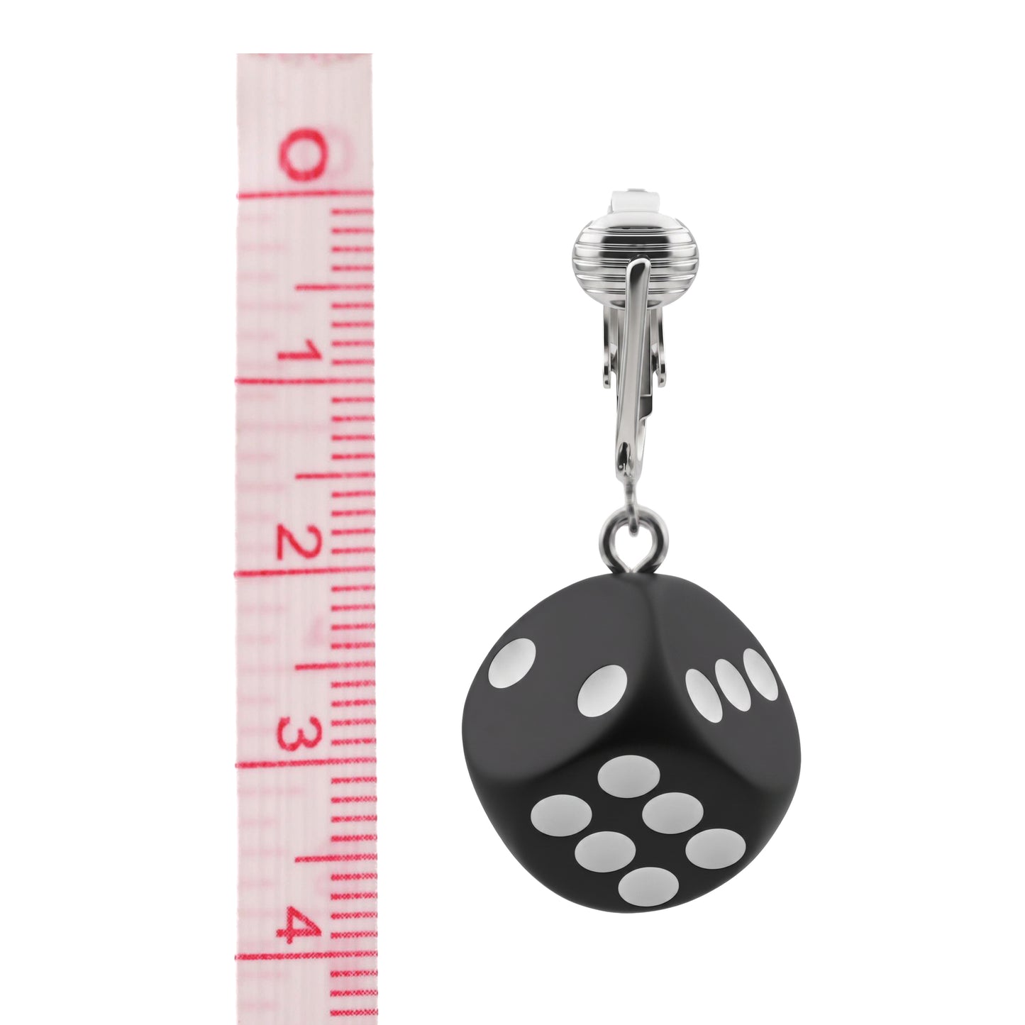 Black Dice Silver Clip On Dangling Earrings