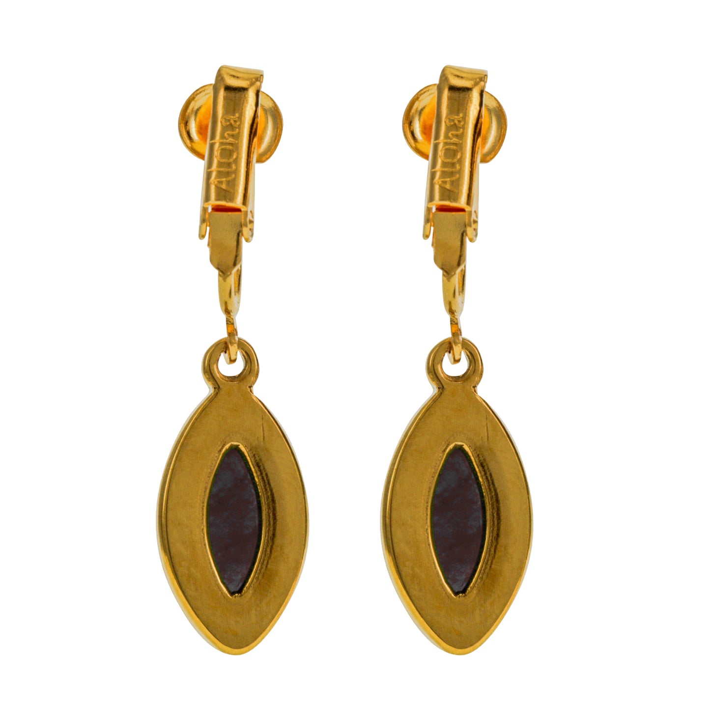 Gold Marquise Shaped Clip On Dangling Earrings