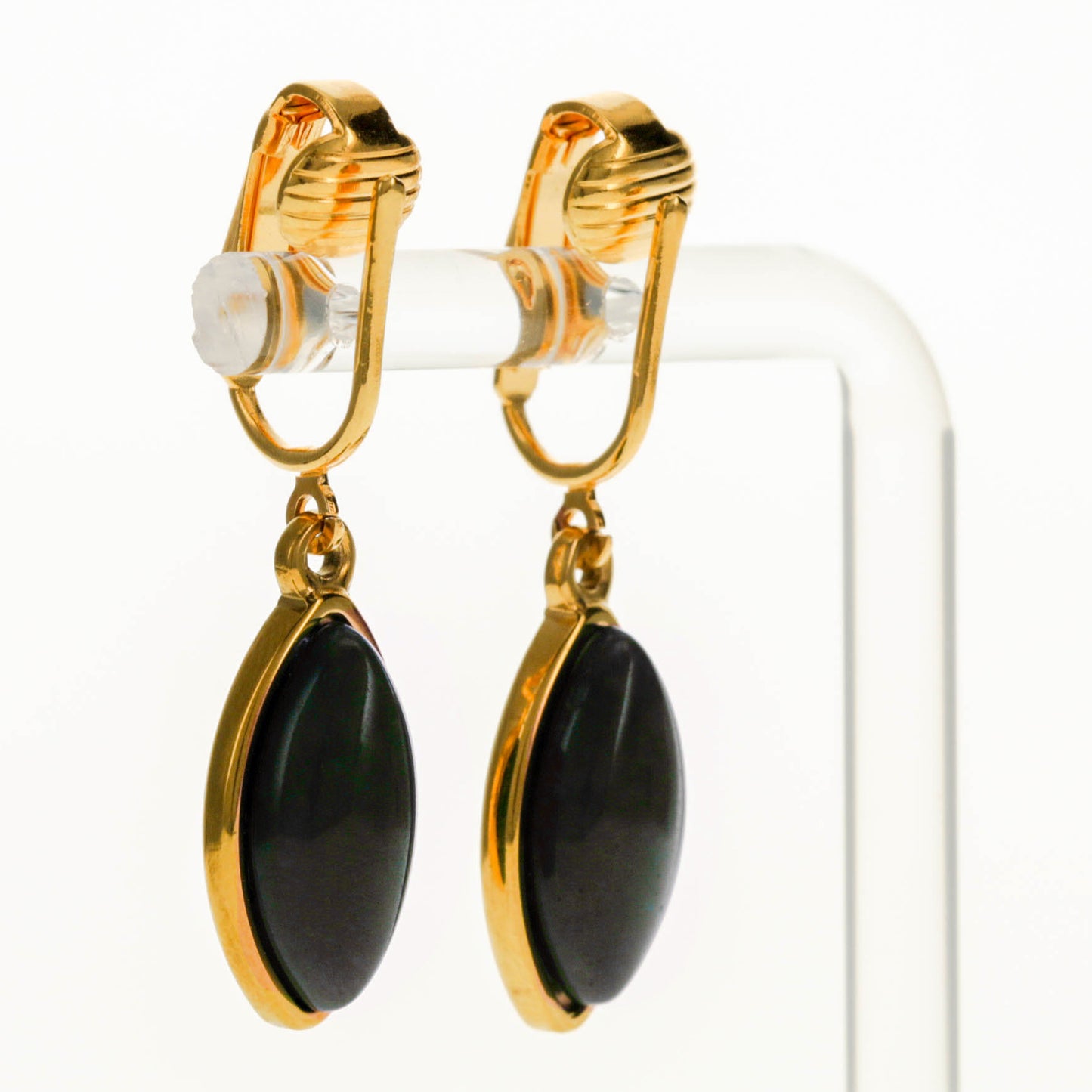 Gold Marquise Shaped Clip On Dangling Earrings