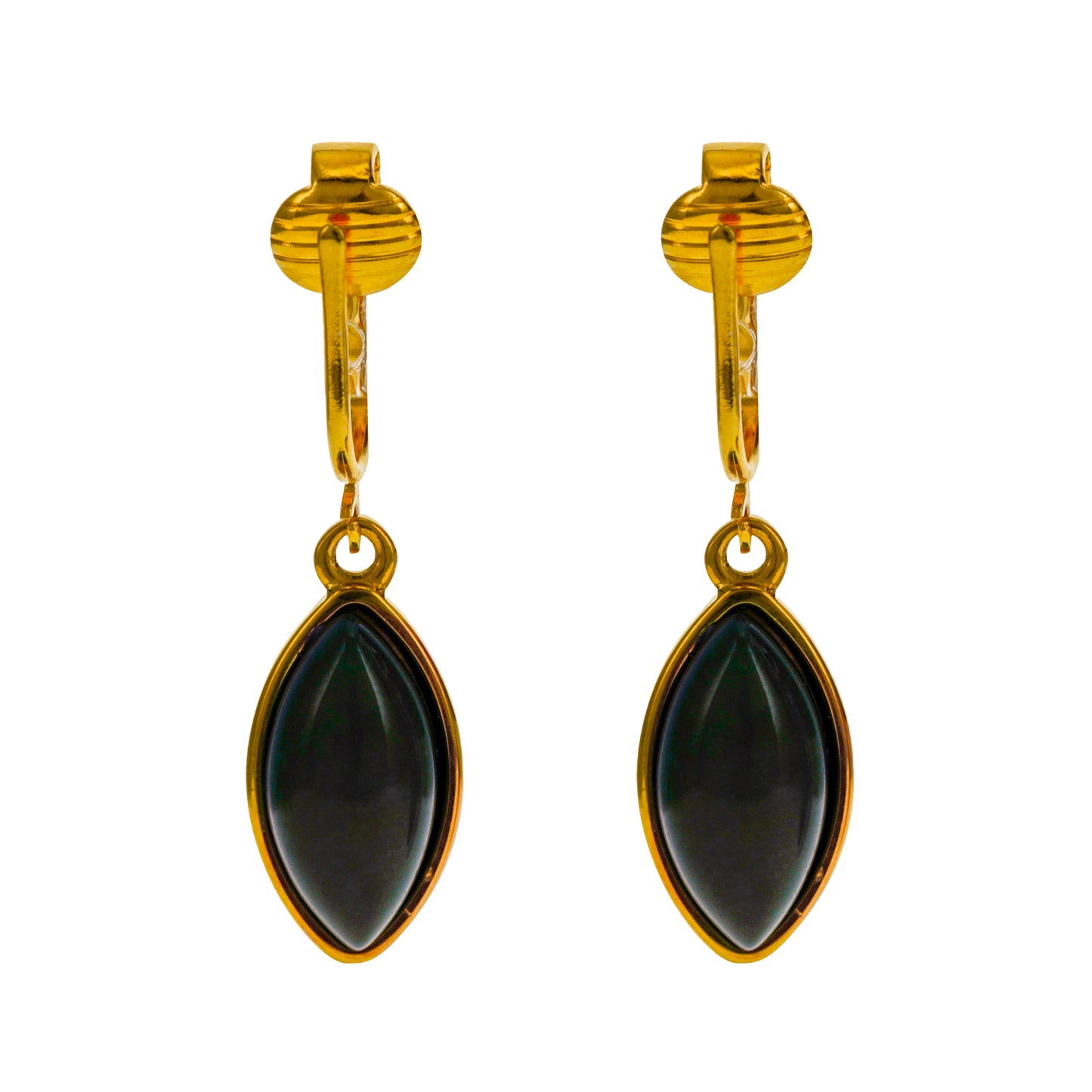 Gold Marquise Shaped Clip On Dangling Earrings