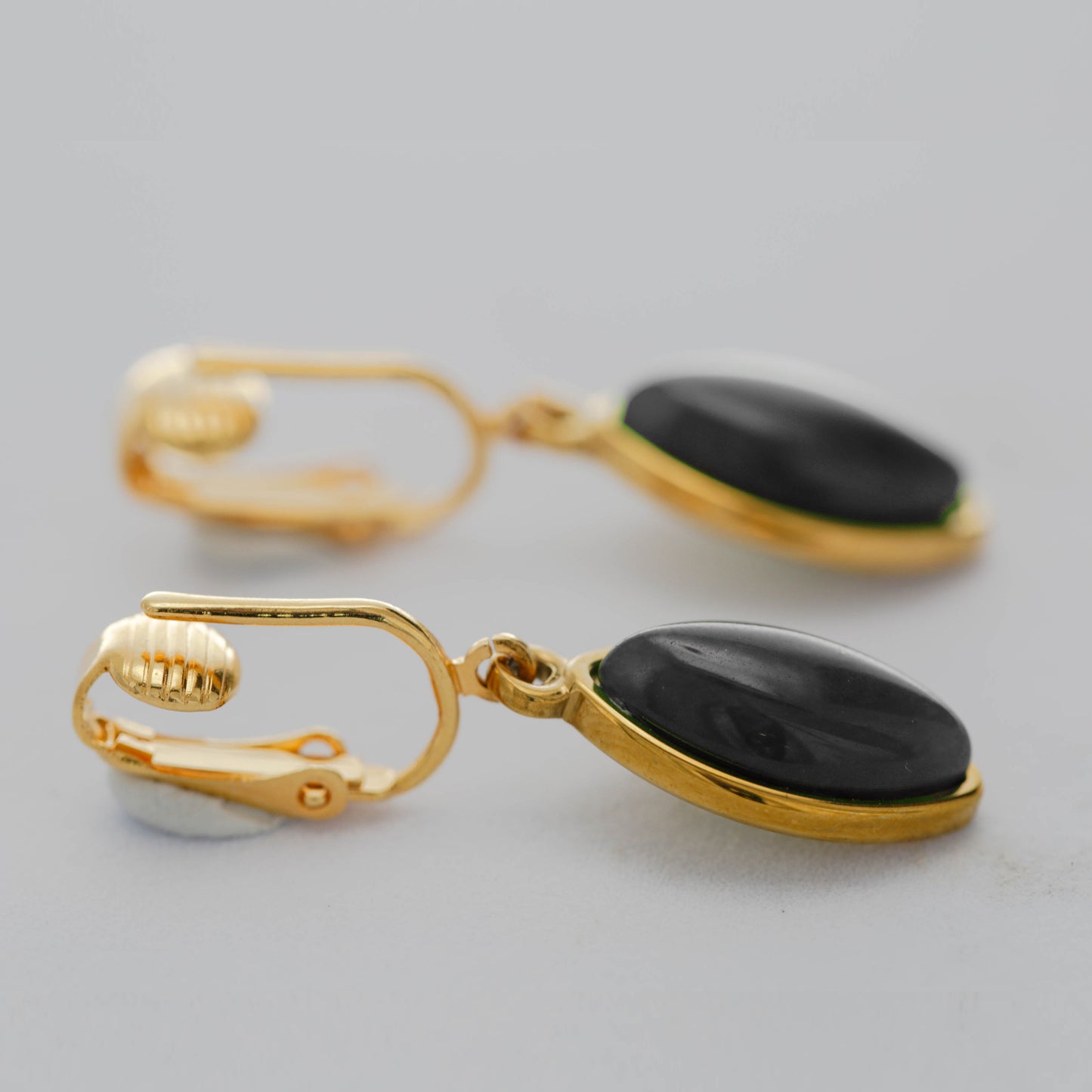 Gold Marquise Shaped Clip On Dangling Earrings