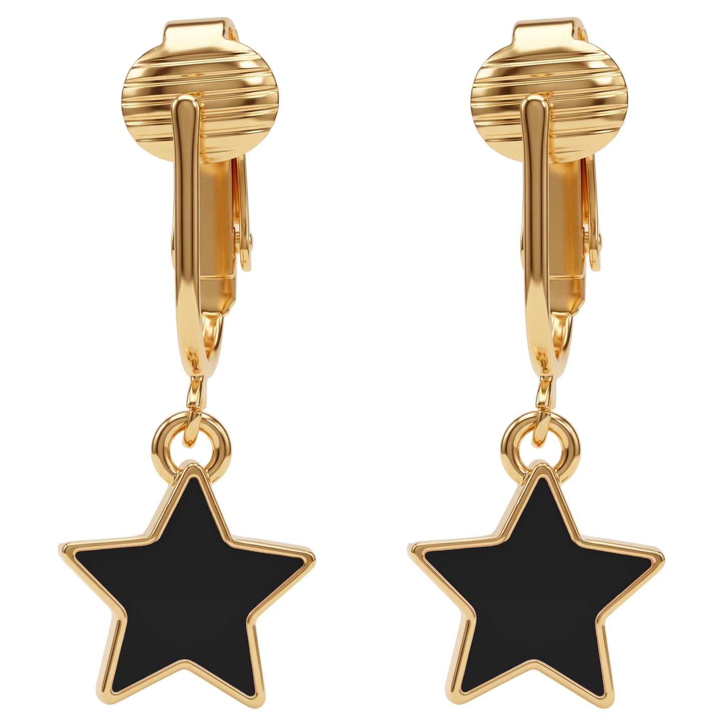 Fun Star Gold Clip On Dangling Earrings
