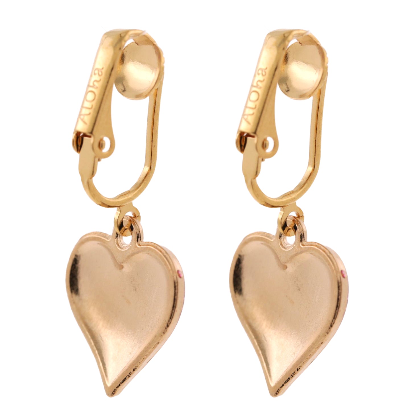 Sparkle Hearts Gold Clip On Dangling Earrings