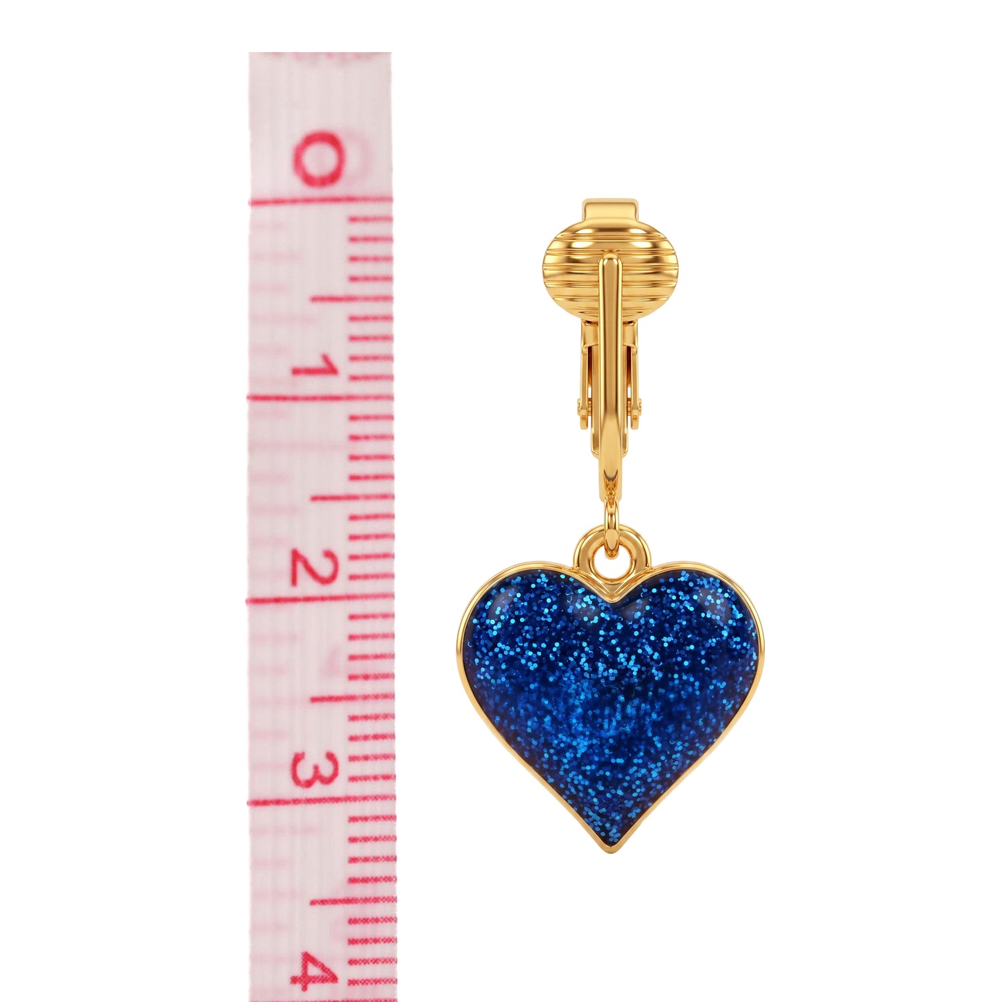 Sparkle Hearts Gold Clip On Dangling Earrings