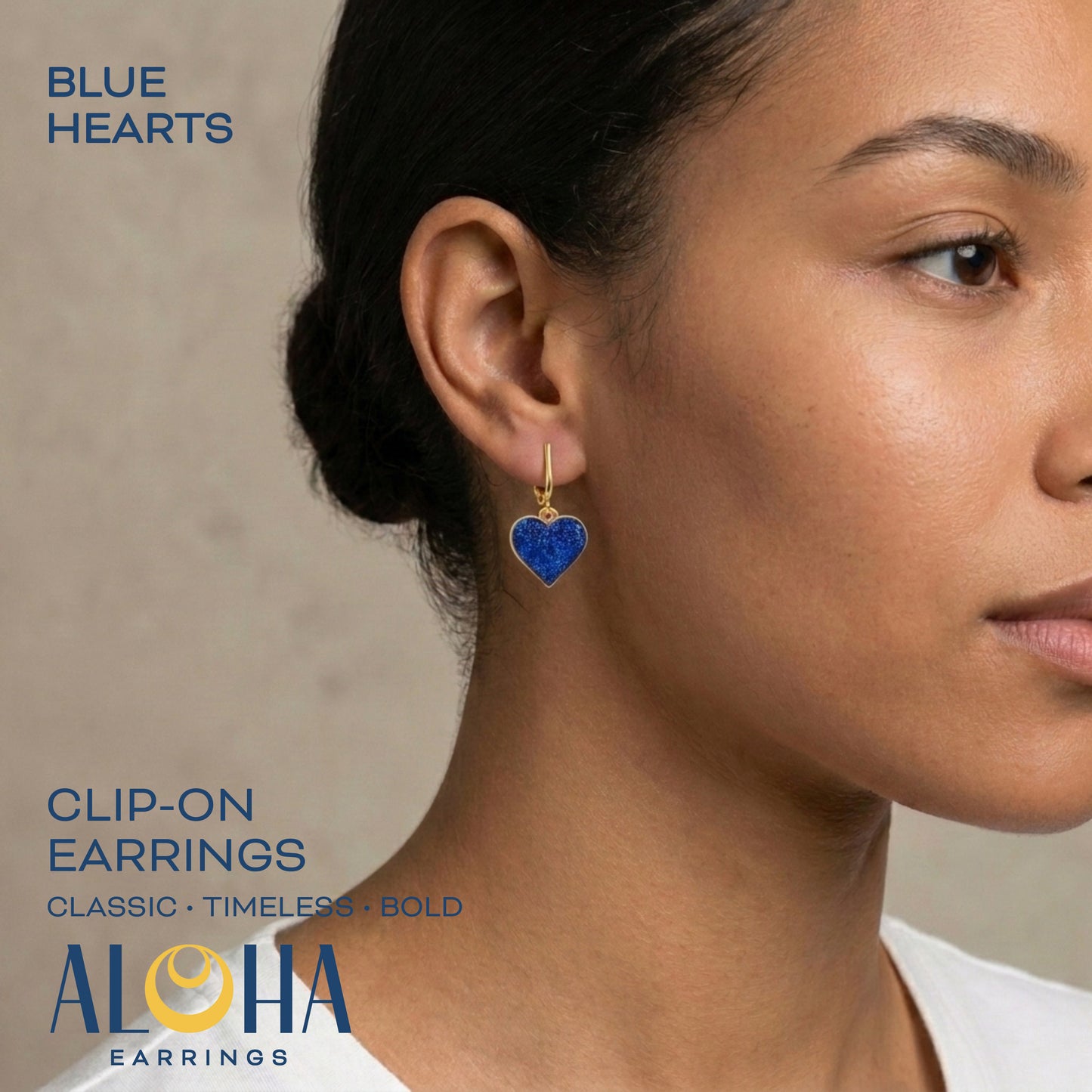 Sparkle Hearts Gold Clip On Dangling Earrings