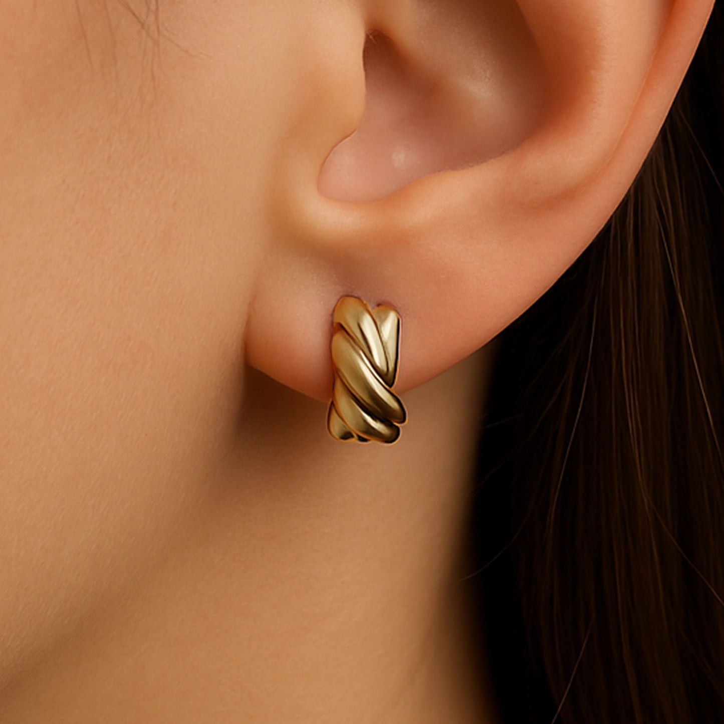 Gold Braided Clip On Stud Earrings