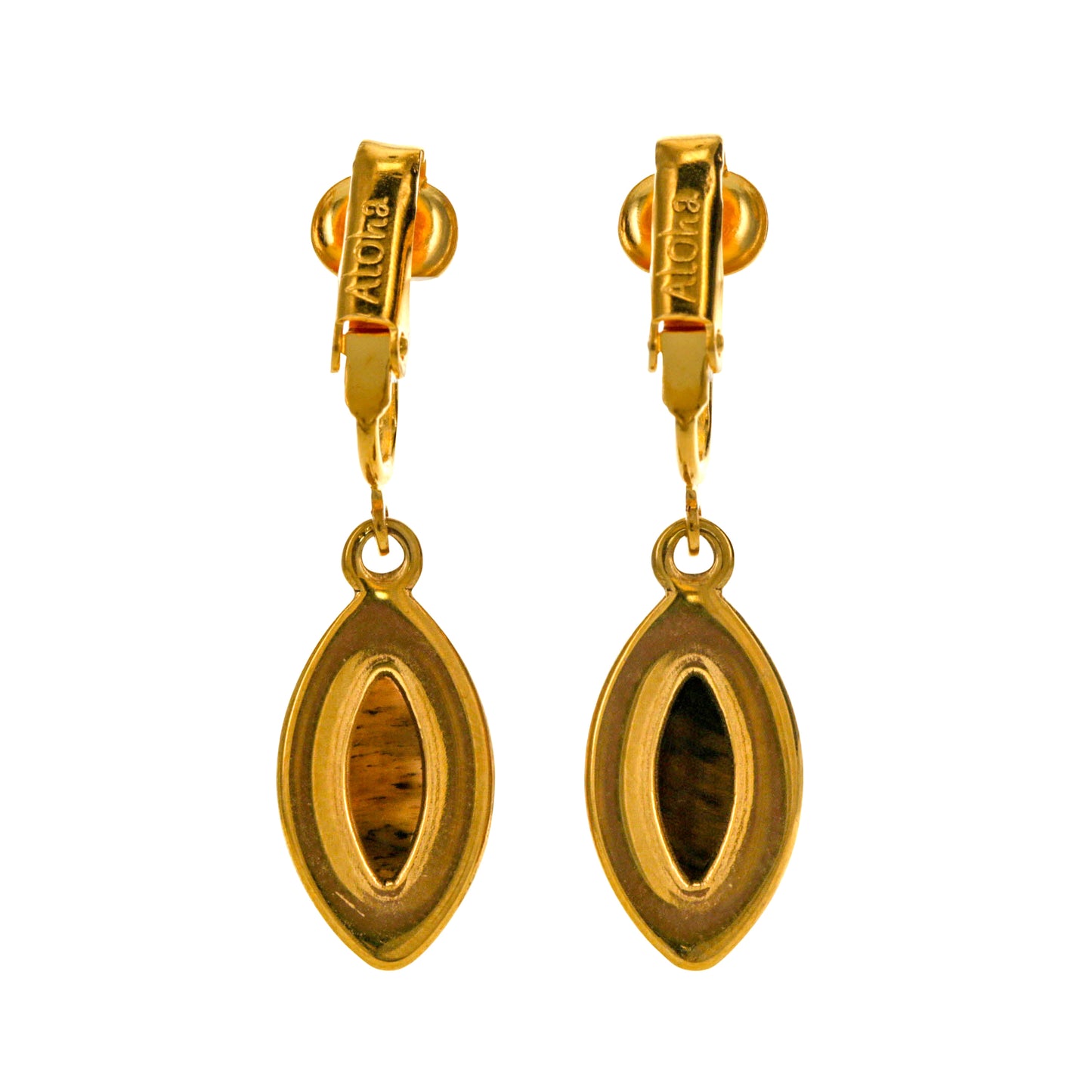 Gold Marquise Shaped Clip On Dangling Earrings
