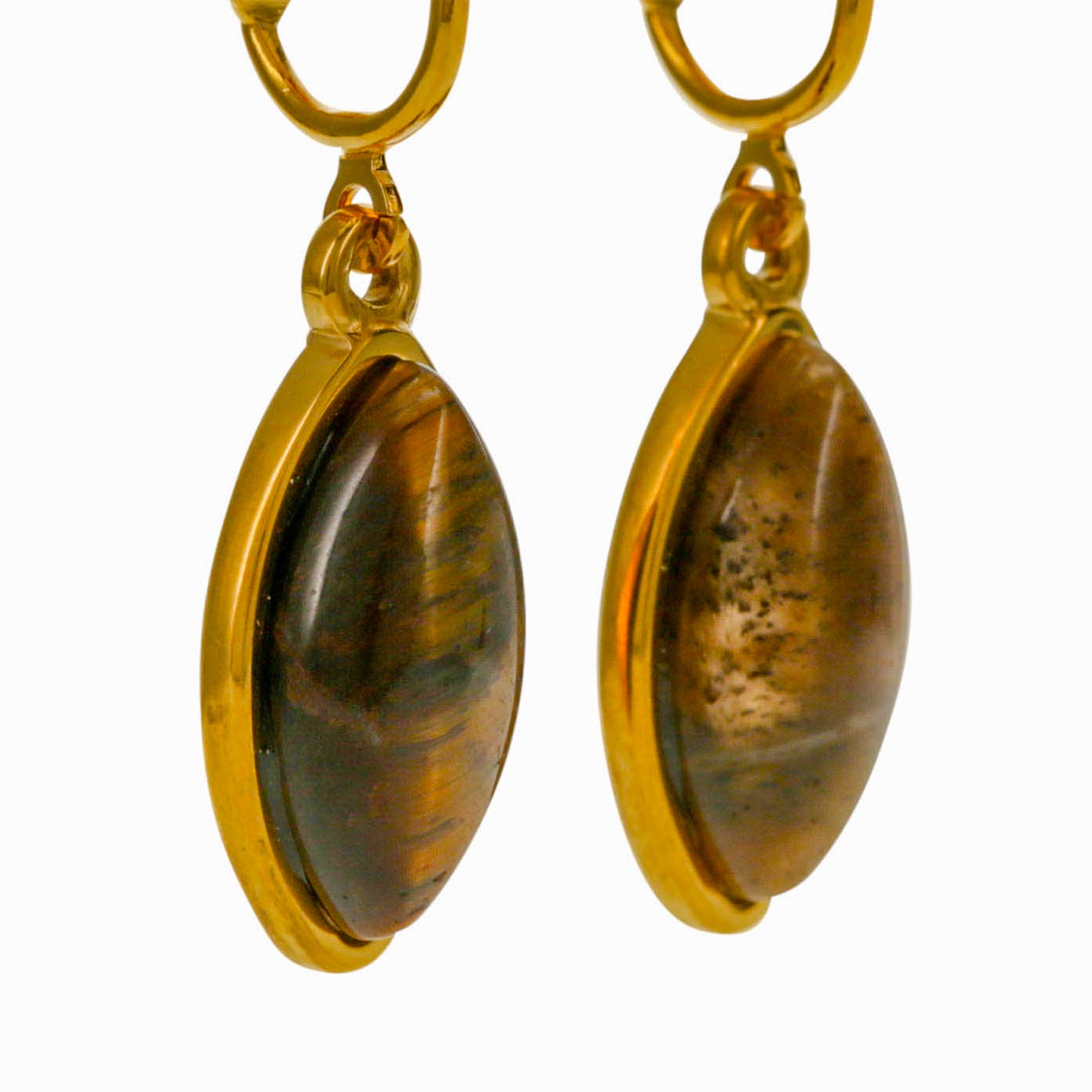 Gold Marquise Shaped Clip On Dangling Earrings