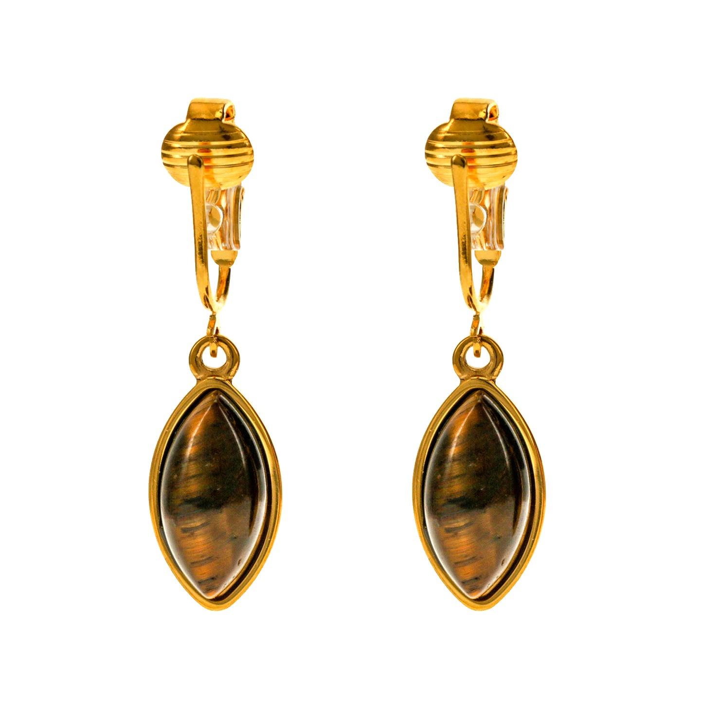 Gold Marquise Shaped Clip On Dangling Earrings