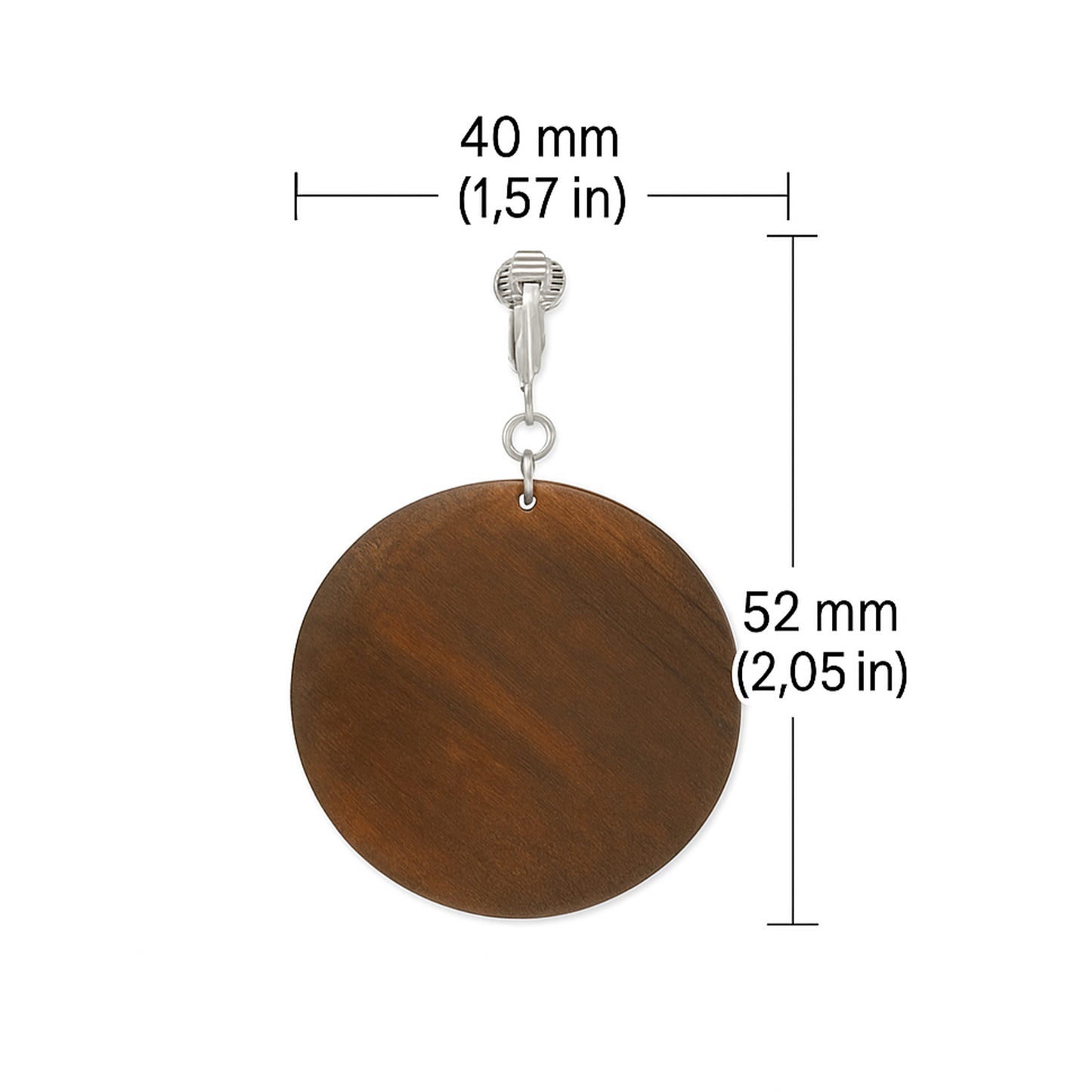 Silver Wooden Brown Circles Clip On Dangling Earrings