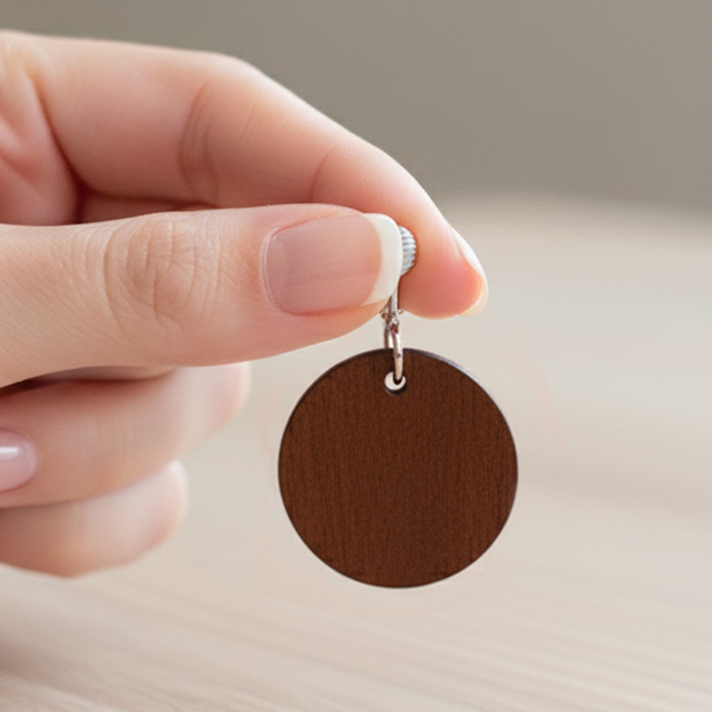 Silver Wooden Brown Circles Clip On Dangling Earrings