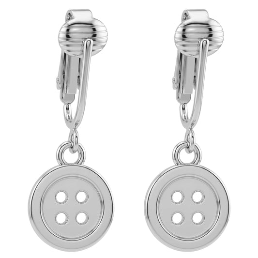 Silver Buttons Clip On Dangling Earrings