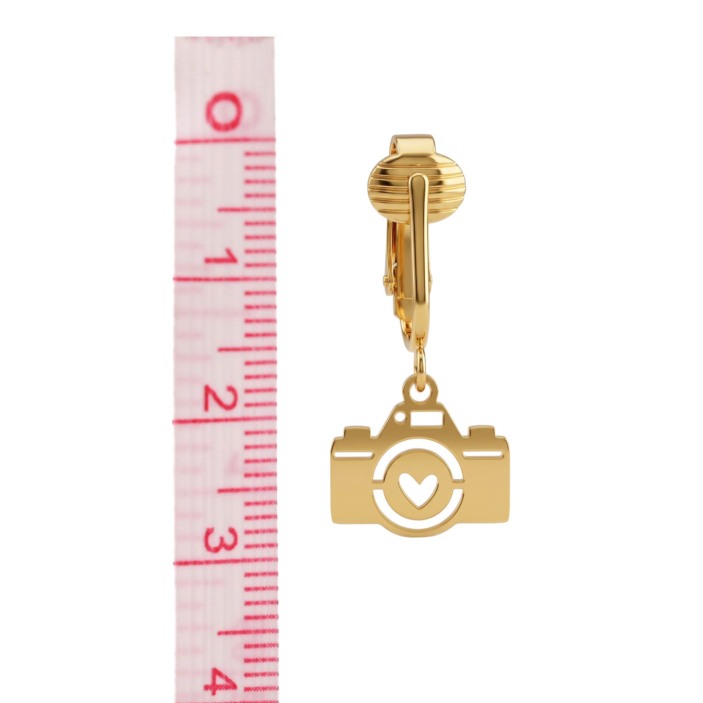 Gold Camera Clip On Dangling Earrings