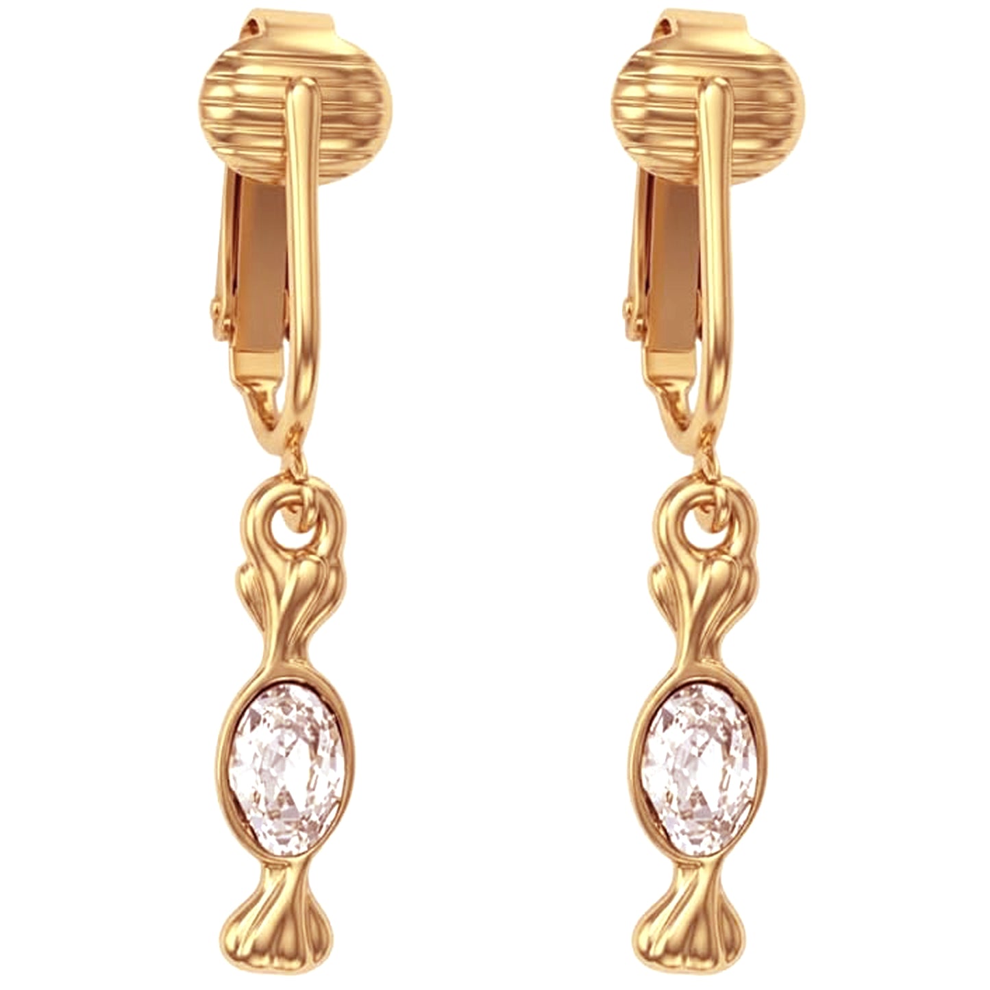 Gold Crystal Candy Clip On Dangling Earrings