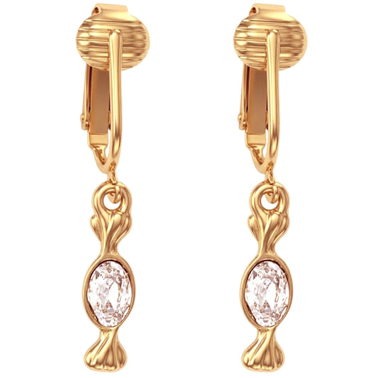 Gold Crystal Candy Clip On Dangling Earrings