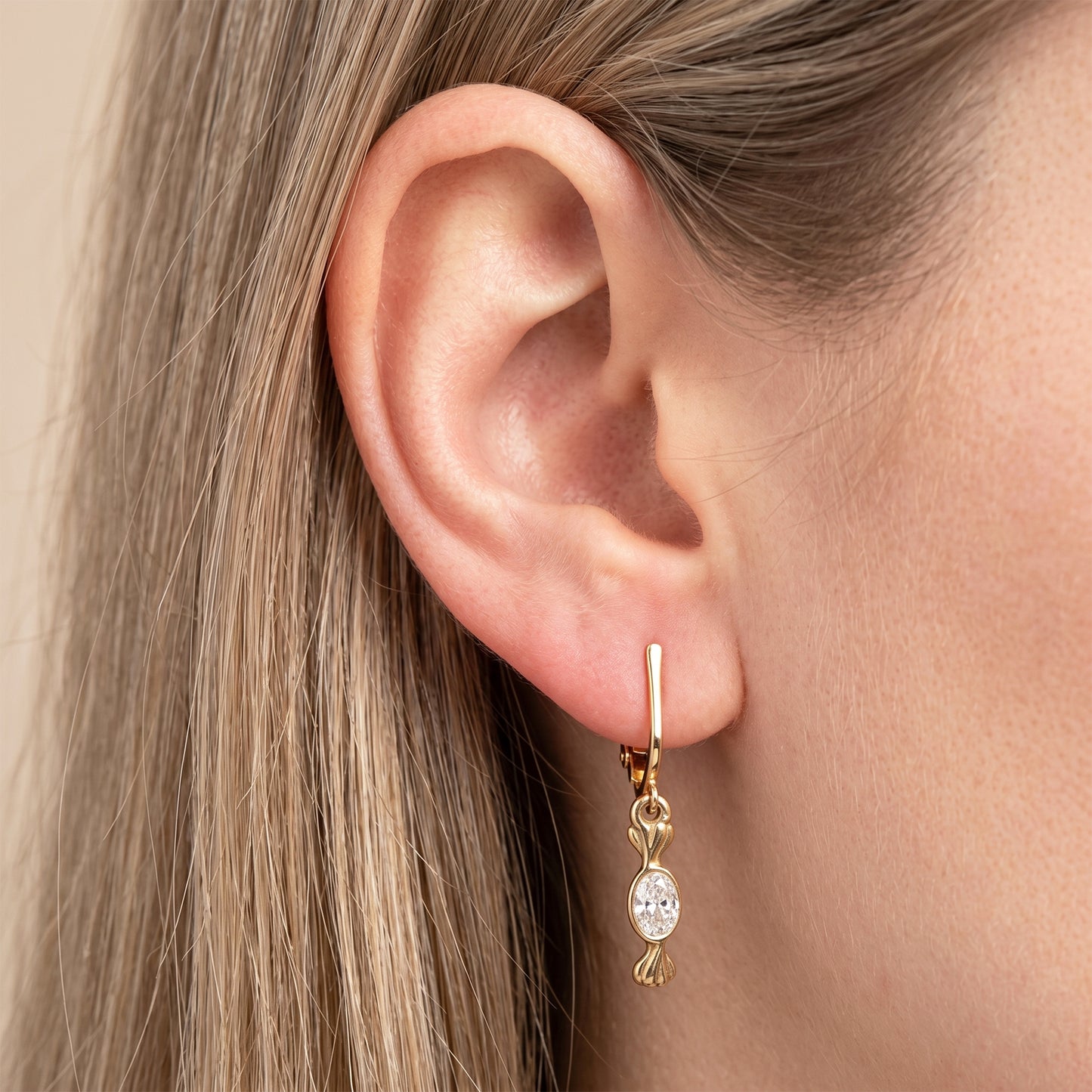 Gold Crystal Candy Clip On Dangling Earrings