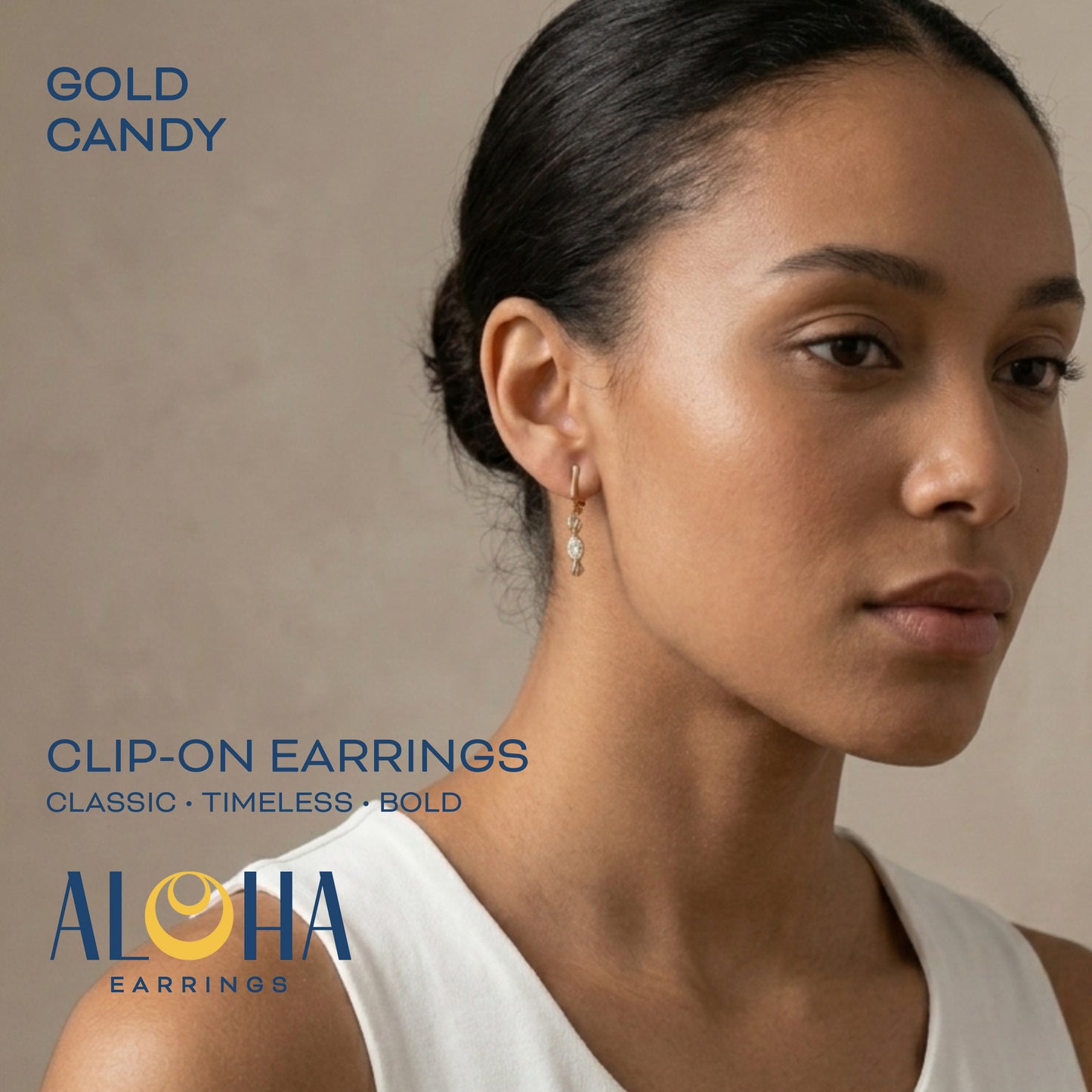Gold Crystal Candy Clip On Dangling Earrings
