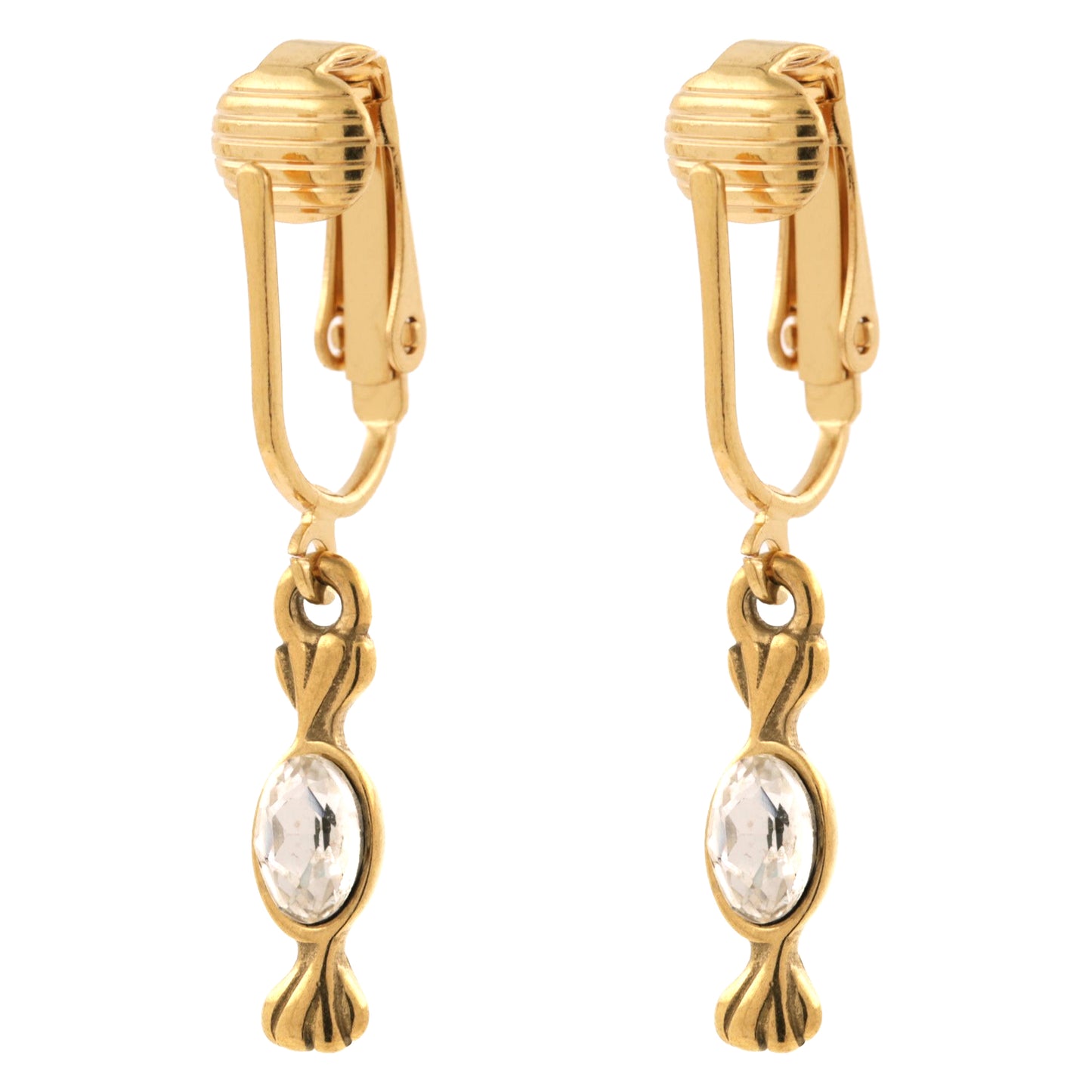 Gold Crystal Candy Clip On Dangling Earrings